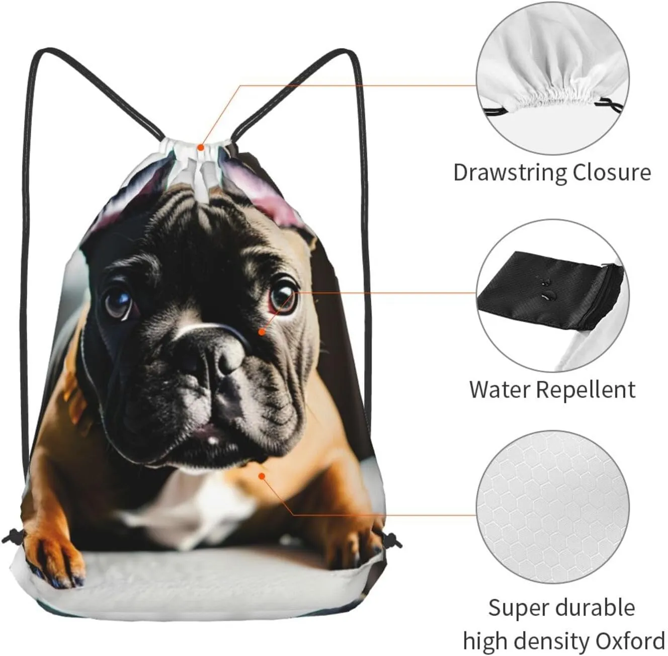 French Bulldog Drawstring Cinch Backpack Polyester Sack Pack String Bag For Hiking Camping Adventure