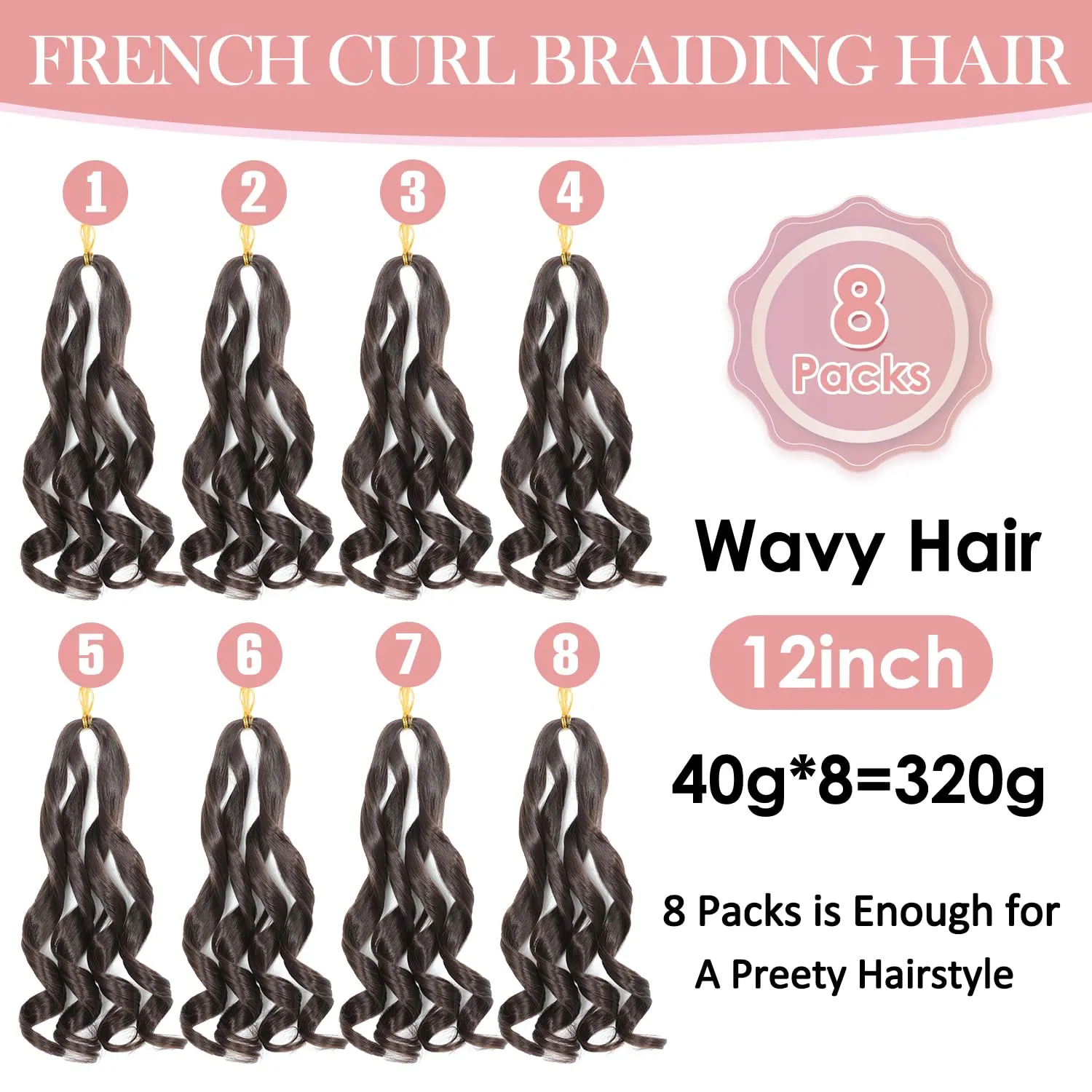 French Curl Braiding Hair 40g/Pack Pre Stretched Synthetic Spiral Curly Crochet Hair Natural Black Yaki Curly Hair 12 Inch Curly End Hair Extensions for Black Women (12 Inch,8 Packs,#4)