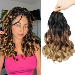 French Curl Crochet Hair For Women 12 Inch Crochet Braids With Curly Ends Hair Extensions Crochet Hair Pre Stretched French Curl Crochet Short Hair (12 Inch,8 Packs, OT1B/30/27)