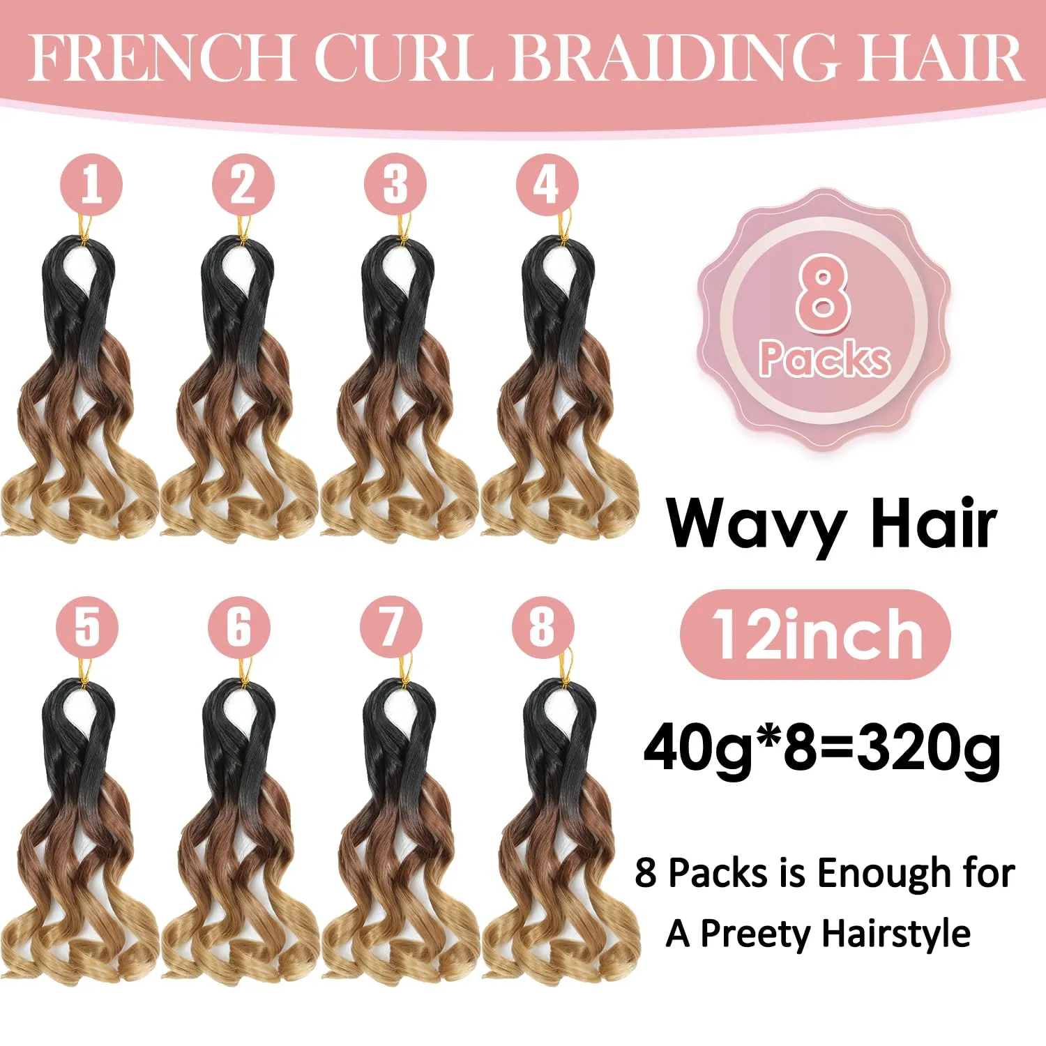 French Curl Crochet Hair For Women 12 Inch Crochet Braids With Curly Ends Hair Extensions Crochet Hair Pre Stretched French Curl Crochet Short Hair (12 Inch,8 Packs, OT1B/30/27)