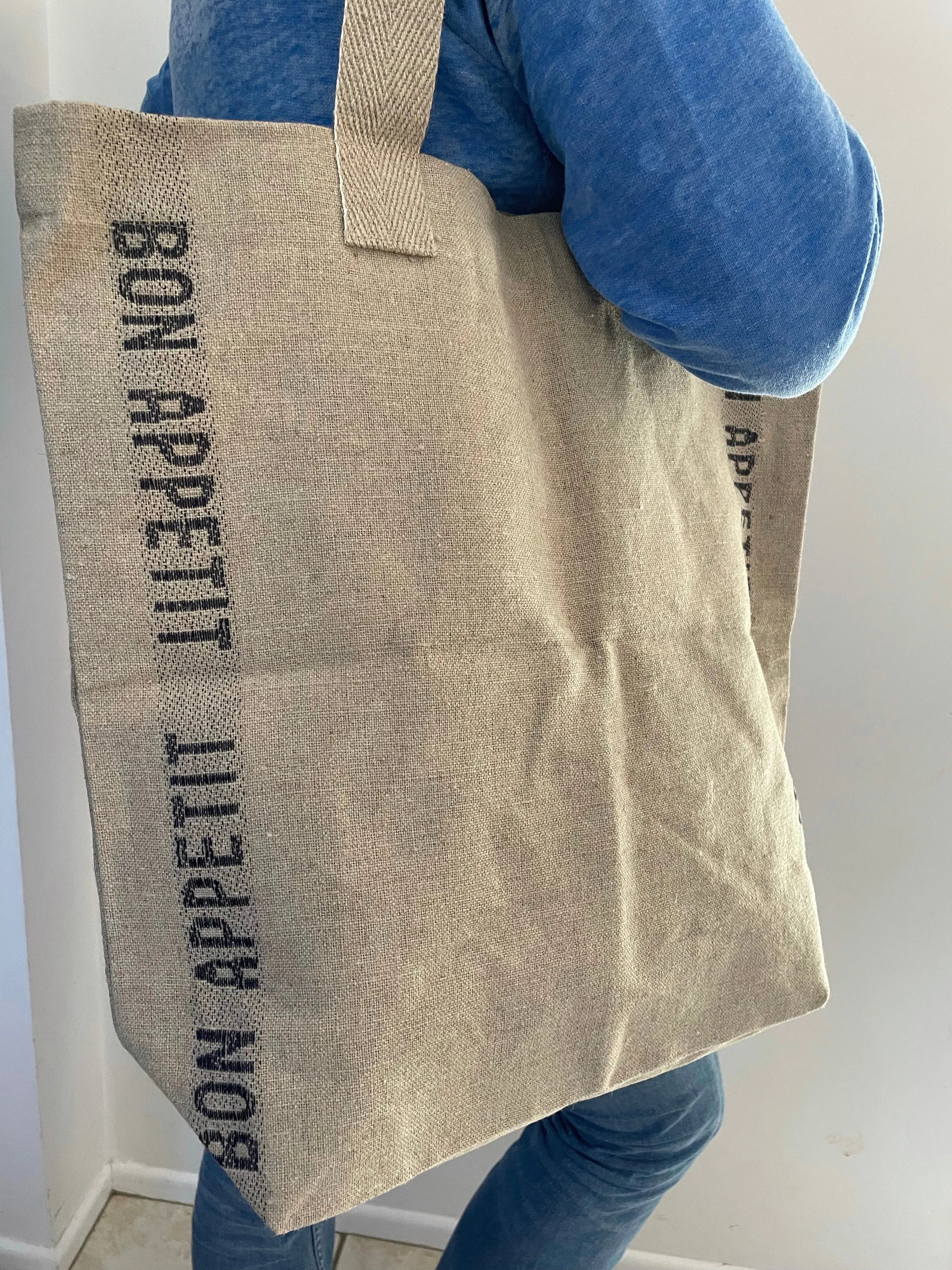 French Linen Tote Bag Sac Bon Appetit Lin Noir by Charvet Editions