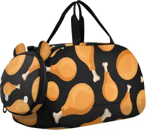 Fried Chicken Legs Sports Duffle Bag for Girls Boys, Gym Bag with Shoe Compartment, Kids Travel Overnight Weekender Shoulder Bag