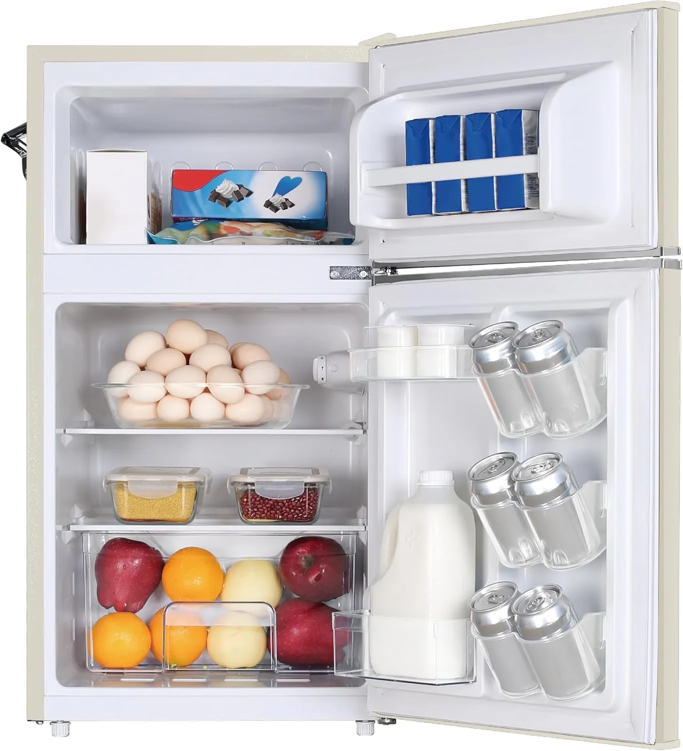 Frigidaire EFR840-Cream EFR840 Retro Mini Fridge with Freezer & Side Bottle Opener-Small 2 Door Refrigerator for Office Bar or College Dorm Room-3.1 Cu Ft – 19”"D x 20.5" W x 33.5" H (Cream)