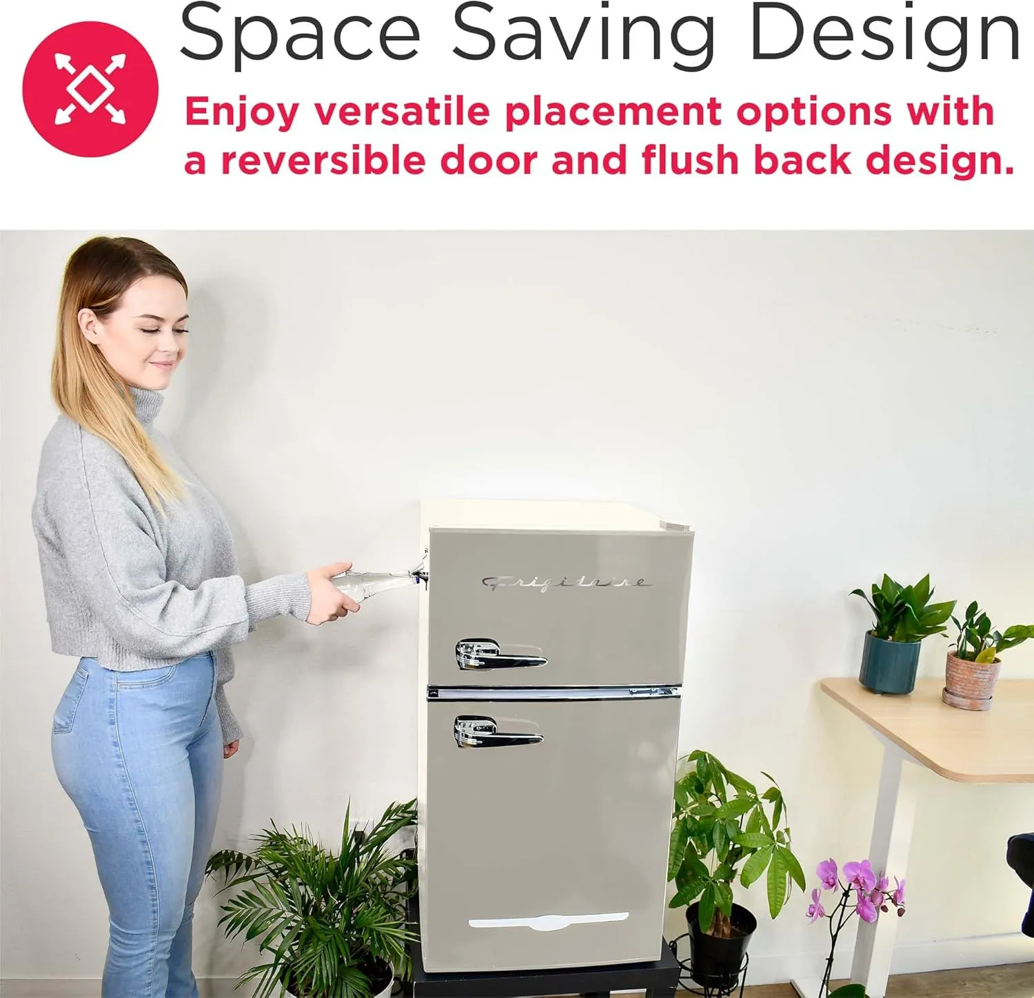 Frigidaire EFR840-Cream EFR840 Retro Mini Fridge with Freezer & Side Bottle Opener-Small 2 Door Refrigerator for Office Bar or College Dorm Room-3.1 Cu Ft – 19”"D x 20.5" W x 33.5" H (Cream)