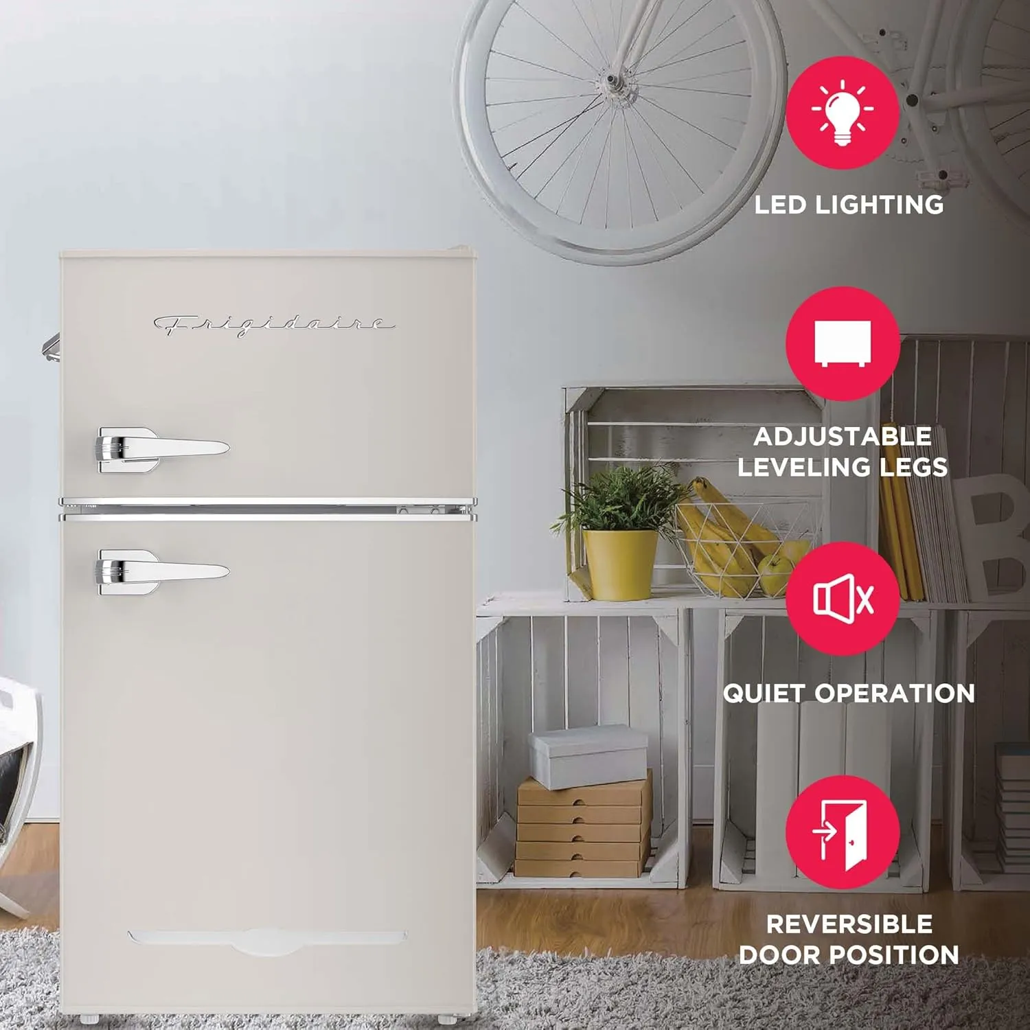 Frigidaire EFR840-Cream EFR840 Retro Mini Fridge with Freezer & Side Bottle Opener-Small 2 Door Refrigerator for Office Bar or College Dorm Room-3.1 Cu Ft – 19”"D x 20.5" W x 33.5" H (Cream)