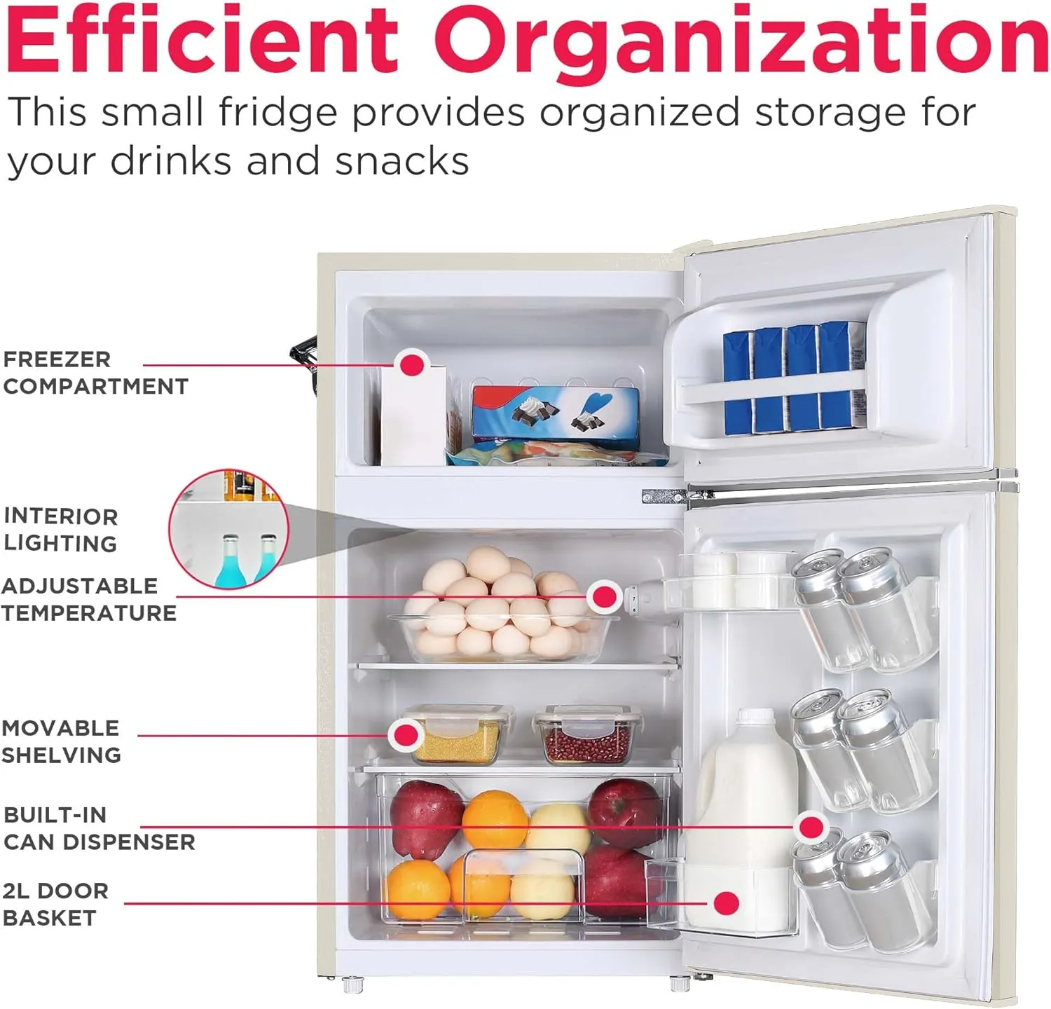 Frigidaire EFR840-Cream EFR840 Retro Mini Fridge with Freezer & Side Bottle Opener-Small 2 Door Refrigerator for Office Bar or College Dorm Room-3.1 Cu Ft – 19”"D x 20.5" W x 33.5" H (Cream)