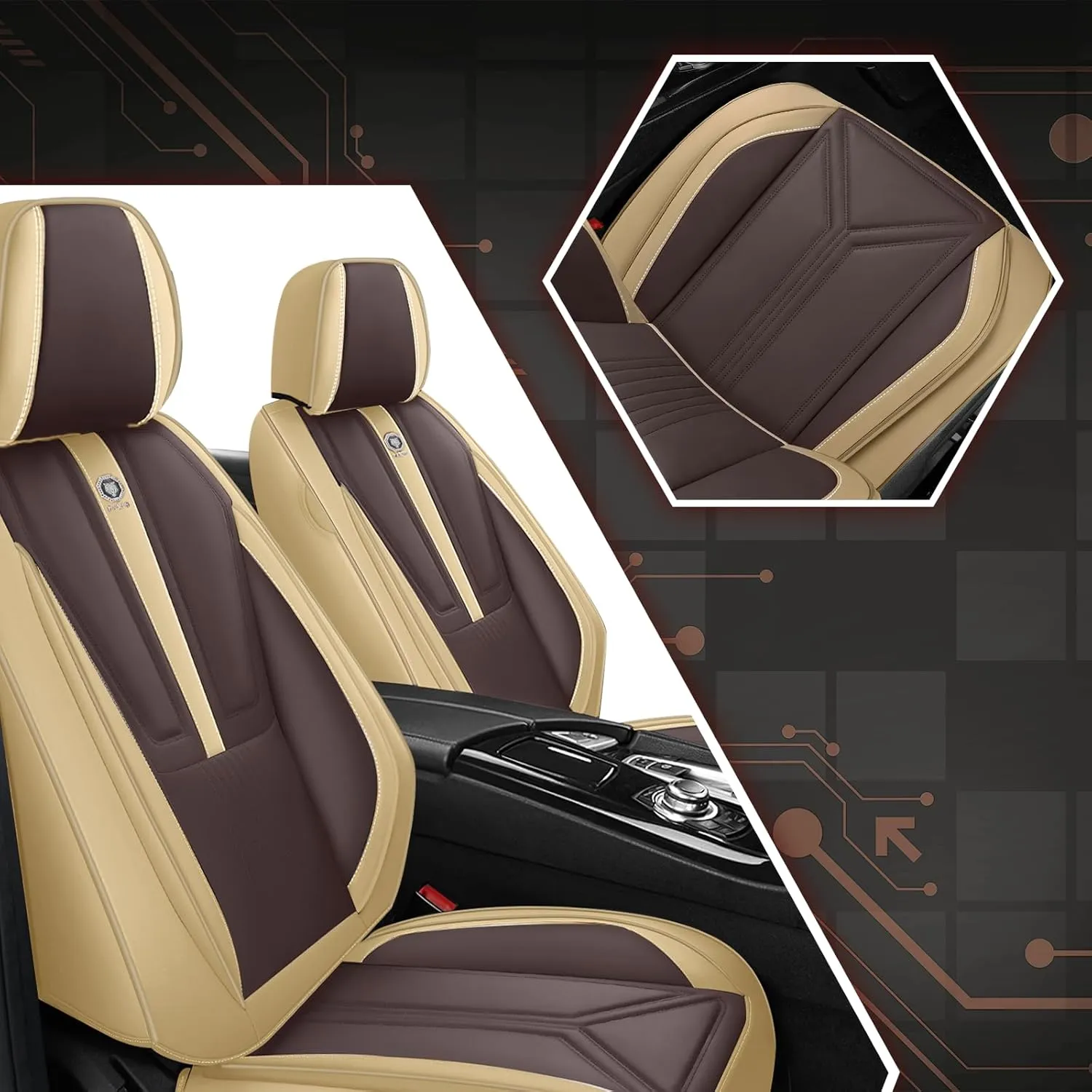 Front Seat Covers for Acura Integra 2023-2025, Premium Car Seat Protectors,Waterproof Non-Slip Seat Cushion,Luxury Automotive Interior Accessories Covers(2 Front Set, Beige-Brown)