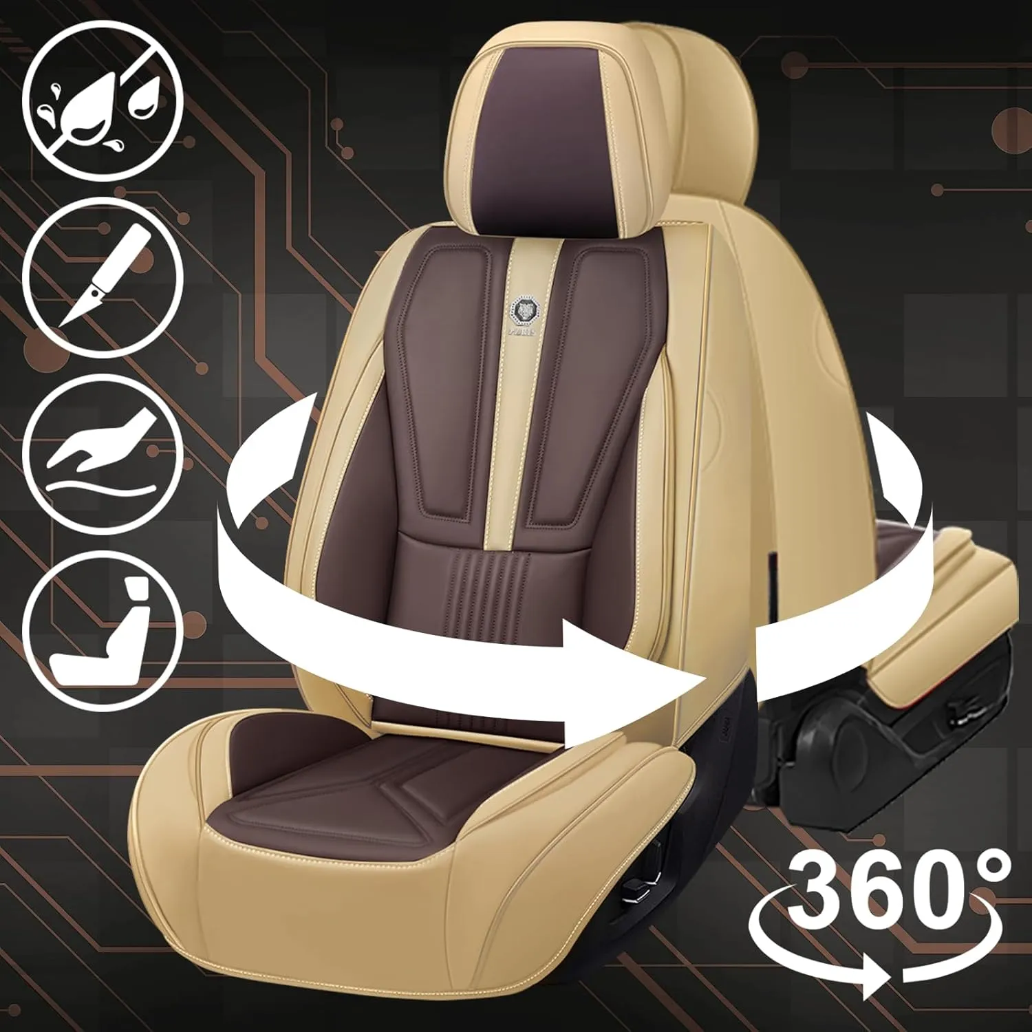 Front Seat Covers for Acura Integra 2023-2025, Premium Car Seat Protectors,Waterproof Non-Slip Seat Cushion,Luxury Automotive Interior Accessories Covers(2 Front Set, Beige-Brown)