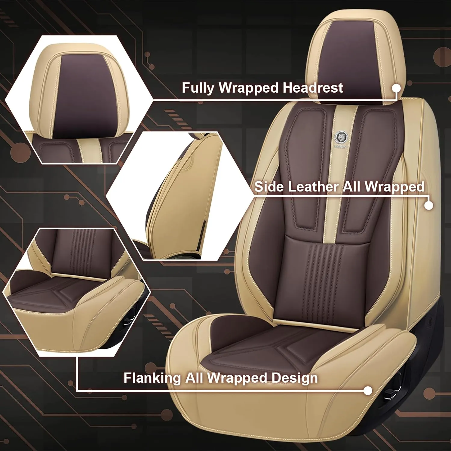 Front Seat Covers for Acura Integra 2023-2025, Premium Car Seat Protectors,Waterproof Non-Slip Seat Cushion,Luxury Automotive Interior Accessories Covers(2 Front Set, Beige-Brown)
