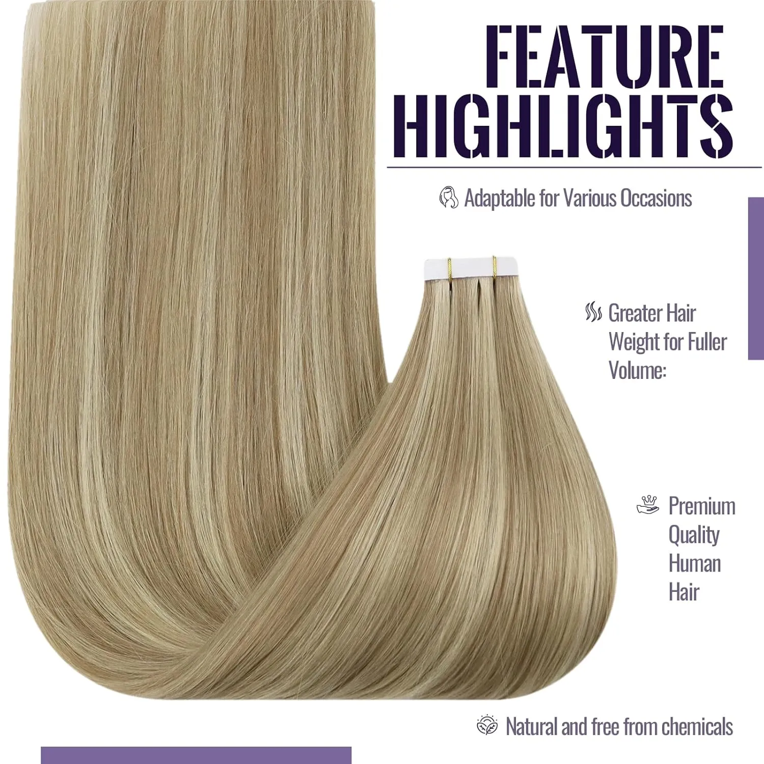 Fshine Blonde Tape in Hair Extensions Human Hair Dark Ash Blonde Highlighted with Golden Blonde Remy Hair Tape in Extensions 12 Inch Silky Straight Hair Extensions Tape in Real Human Hair 20pcs 30g