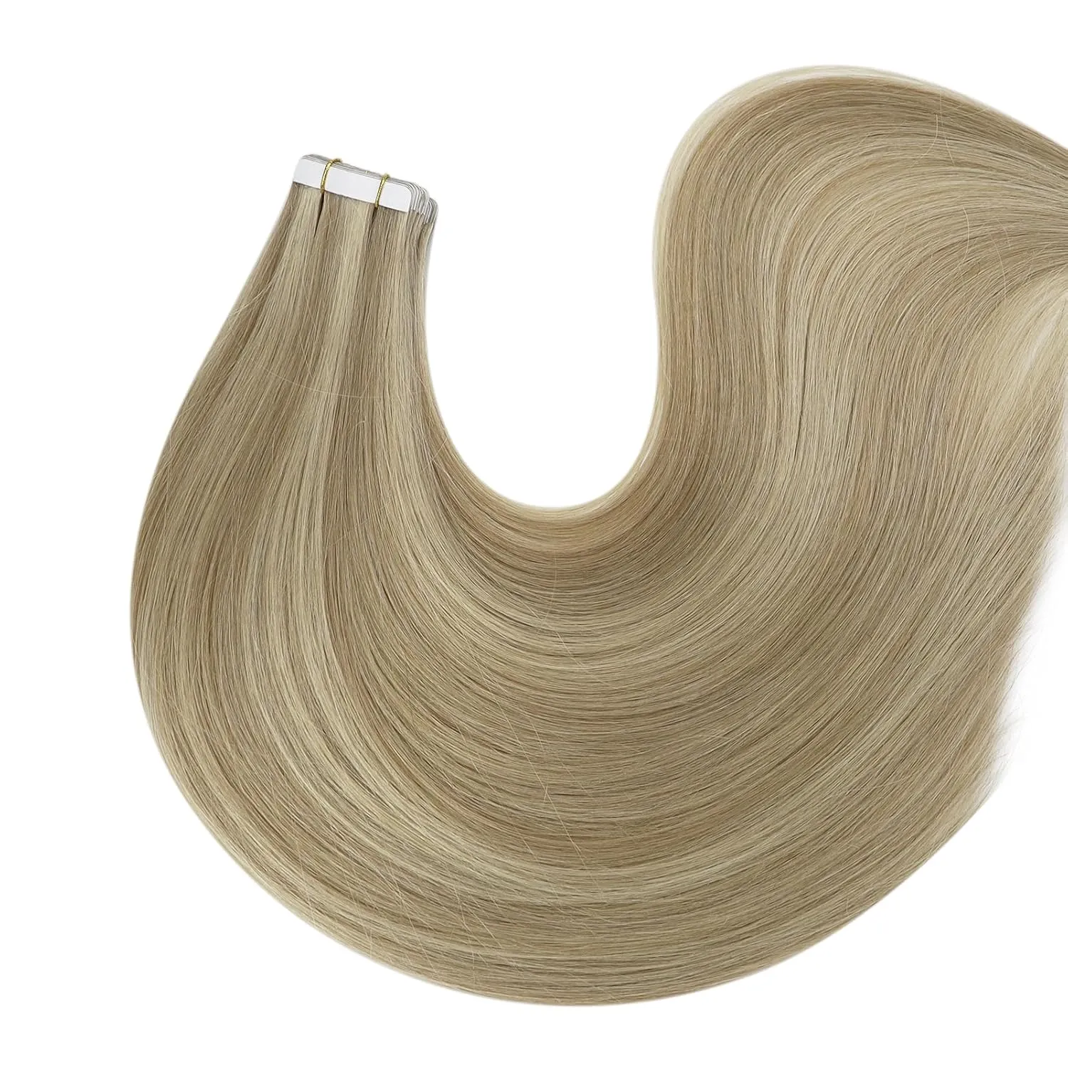 Fshine Blonde Tape in Hair Extensions Human Hair Dark Ash Blonde Highlighted with Golden Blonde Remy Hair Tape in Extensions 12 Inch Silky Straight Hair Extensions Tape in Real Human Hair 20pcs 30g