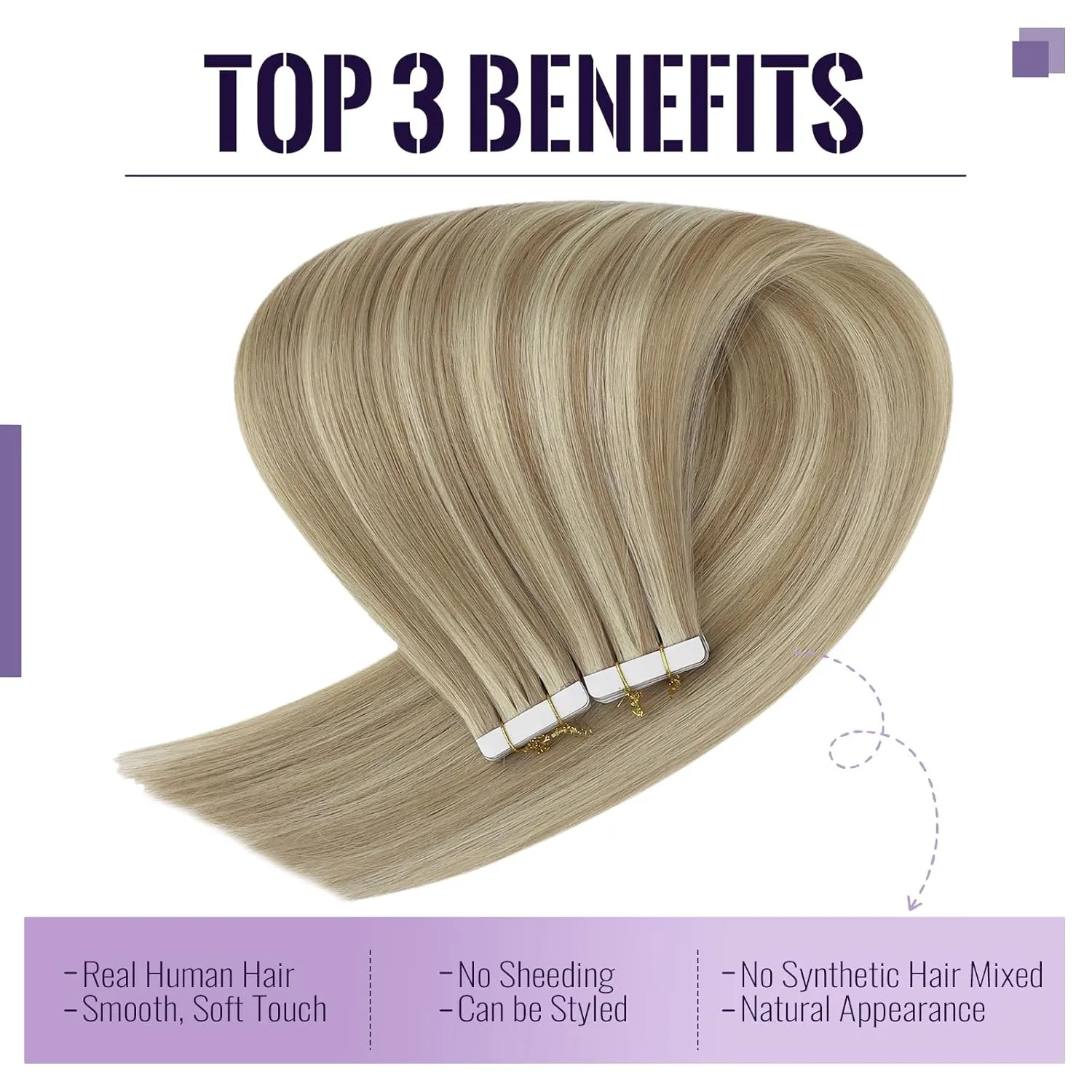 Fshine Blonde Tape in Hair Extensions Human Hair Dark Ash Blonde Highlighted with Golden Blonde Remy Hair Tape in Extensions 12 Inch Silky Straight Hair Extensions Tape in Real Human Hair 20pcs 30g