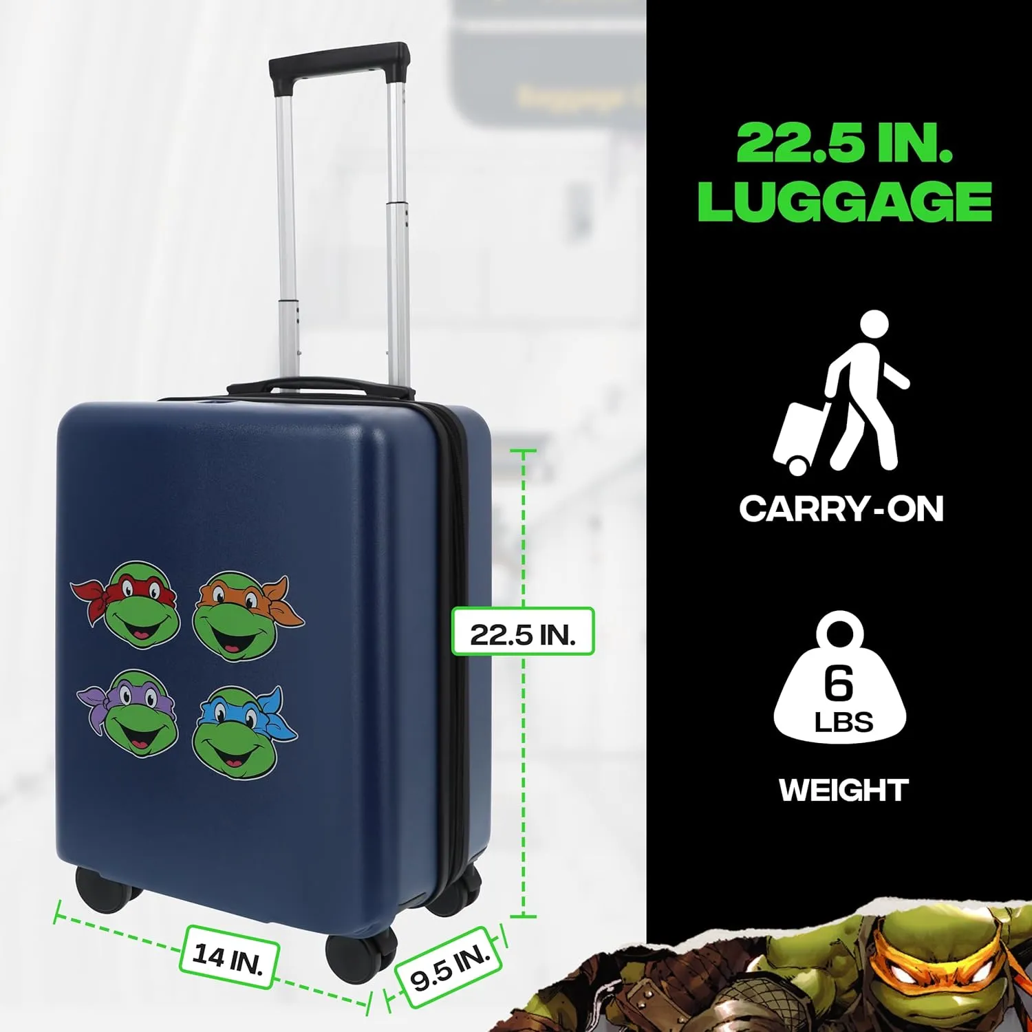 FUL Teenage Mutant Ninja Turtles 22.5 Inch Carry On Luggage, Suitcase with Spinner Wheels, Blue