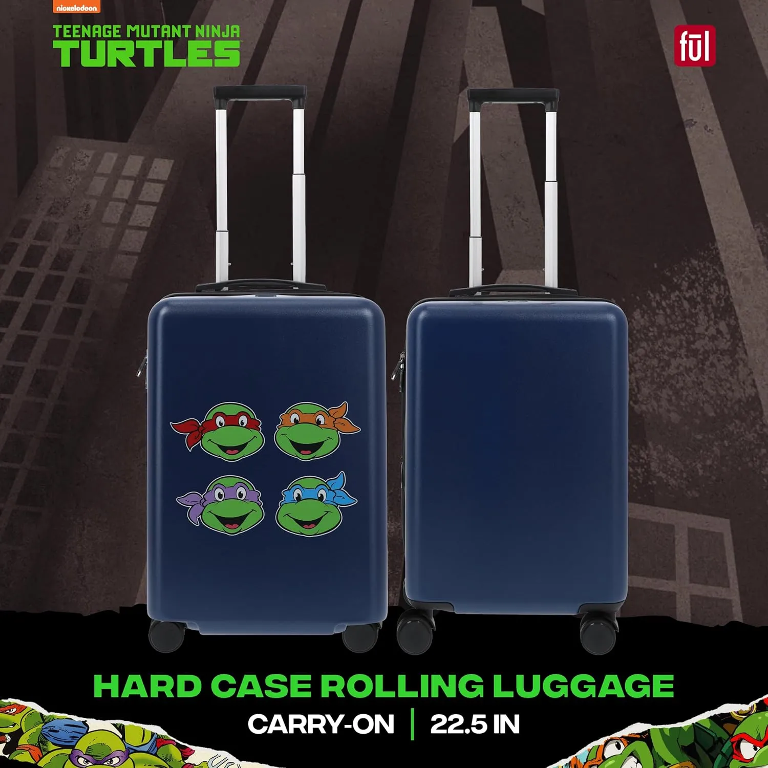 FUL Teenage Mutant Ninja Turtles 22.5 Inch Carry On Luggage, Suitcase with Spinner Wheels, Blue