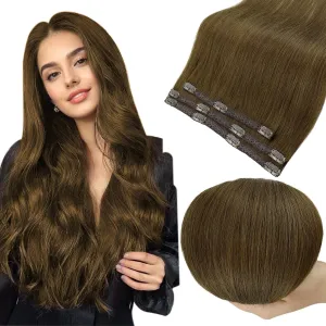 Full Shine Clip in Hair Extensions Human Hair Clip in Brown Hair Extensions Medium Brown for Short Invisible Hair Clip in Extensions for Women Silky Straight 10 Inch 60 grams 3Pcs