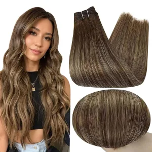 Full Shine Hair Weft Bundles Sew in Remy Human Hair 105 Gram Weft Hair Extensions Color 4 Fading to 24 Honey Blonde Highlight 4 Brown Sew in Hair Extensions Weave in Extensions 24 Inch