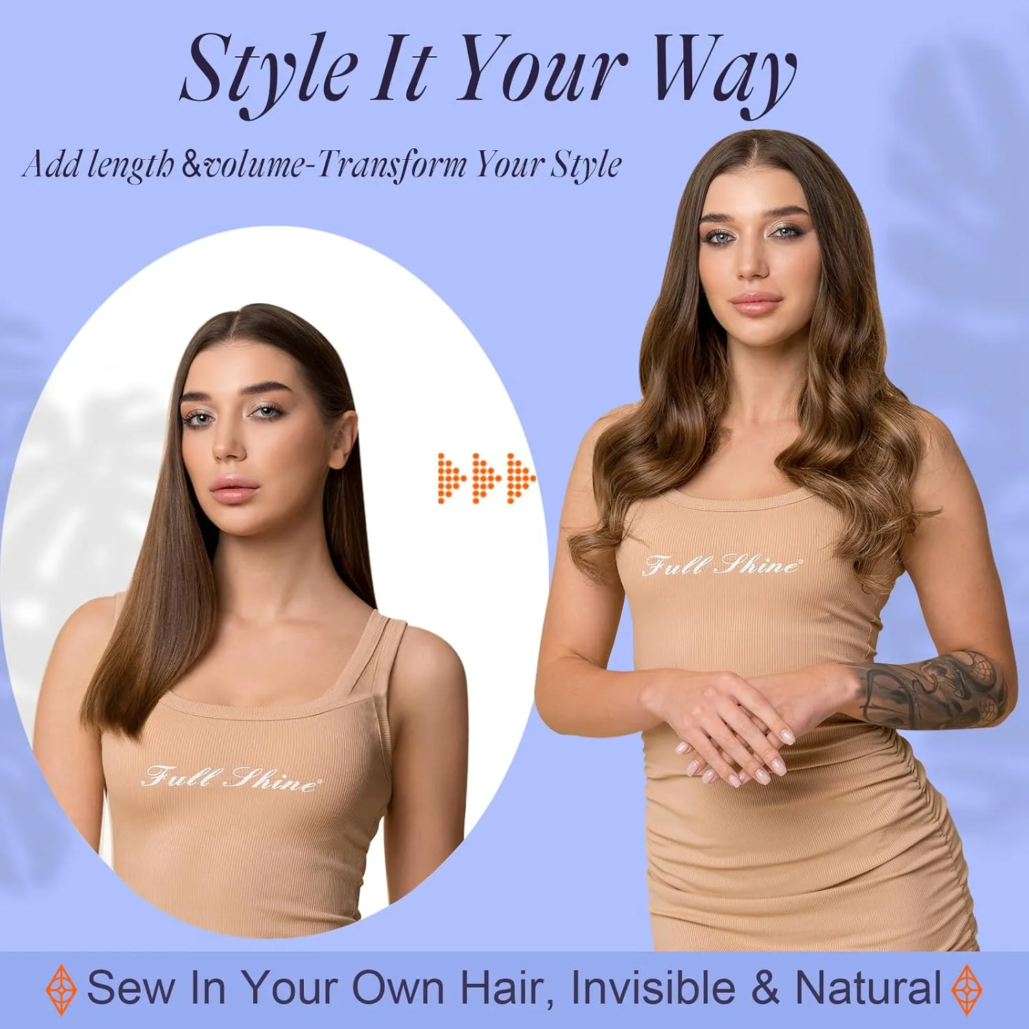 Full Shine Human Hair Extensions Sew in 20 Inch Weft Hair Extensions Human Hair Medium Brown Extensions Ombre to Caramel Blonde and Brown 105 Grams Remy Human Hair for Women Double Weft Hair