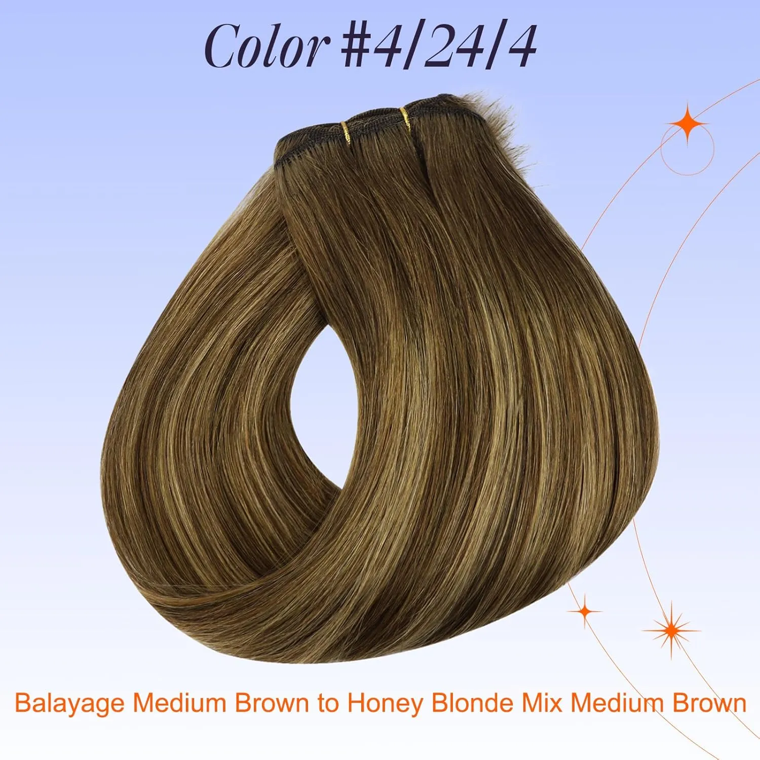 Full Shine Human Hair Extensions Sew in 20 Inch Weft Hair Extensions Human Hair Medium Brown Extensions Ombre to Caramel Blonde and Brown 105 Grams Remy Human Hair for Women Double Weft Hair