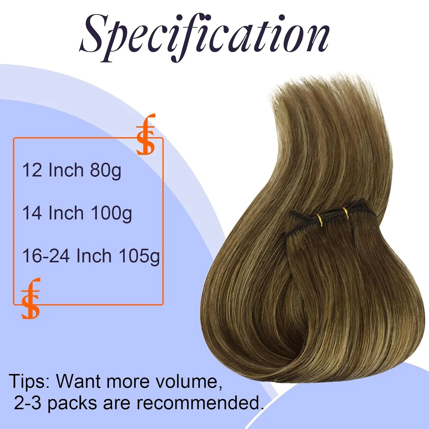 Full Shine Human Hair Extensions Sew in 20 Inch Weft Hair Extensions Human Hair Medium Brown Extensions Ombre to Caramel Blonde and Brown 105 Grams Remy Human Hair for Women Double Weft Hair