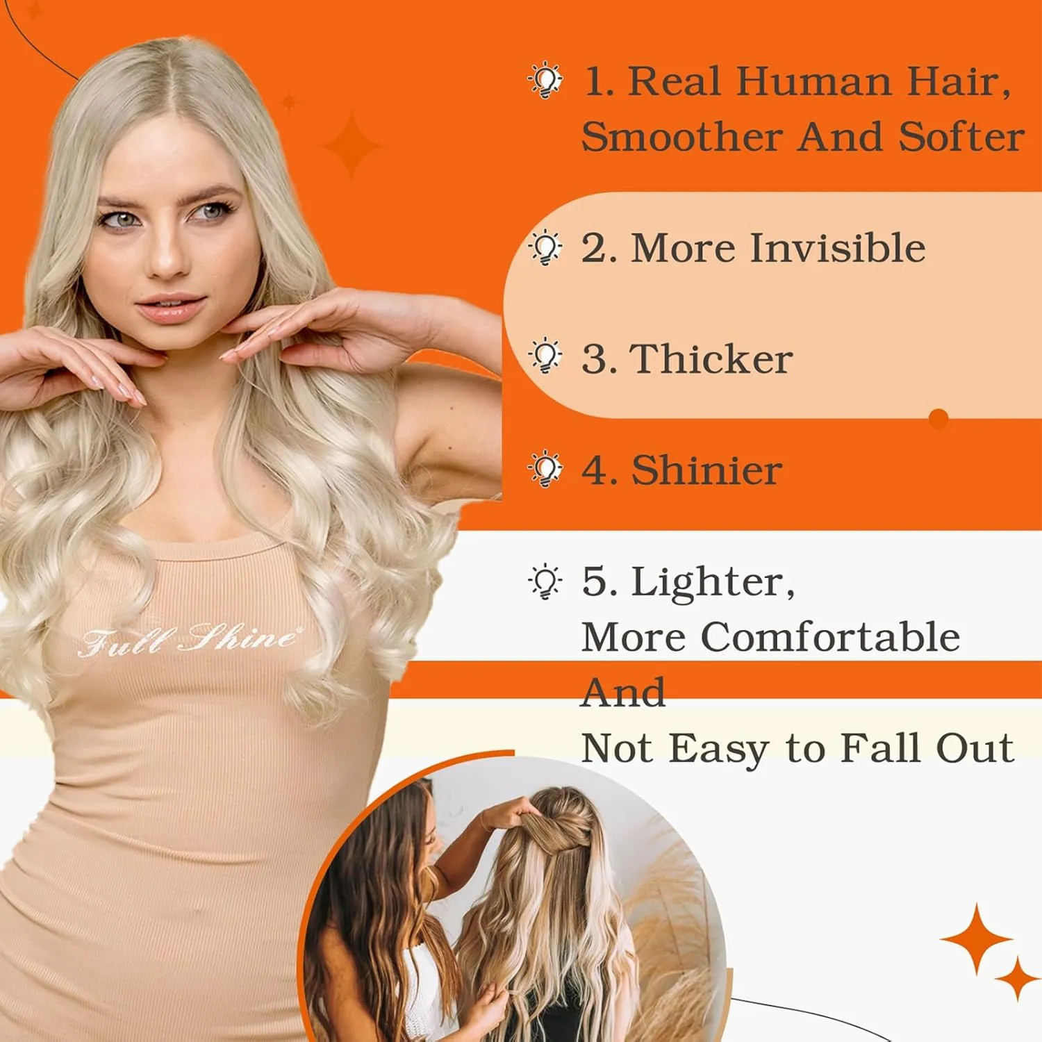 Full Shine Tape in Hair Extensions Platinum Blonde Color 60 Brazilian Remy Tape ins Human Hair Extensions 20 Inch Seamless Pu Tape ins Hair 50g 20 Pcs Hair Extension Real Human Hair Soft Human Hair