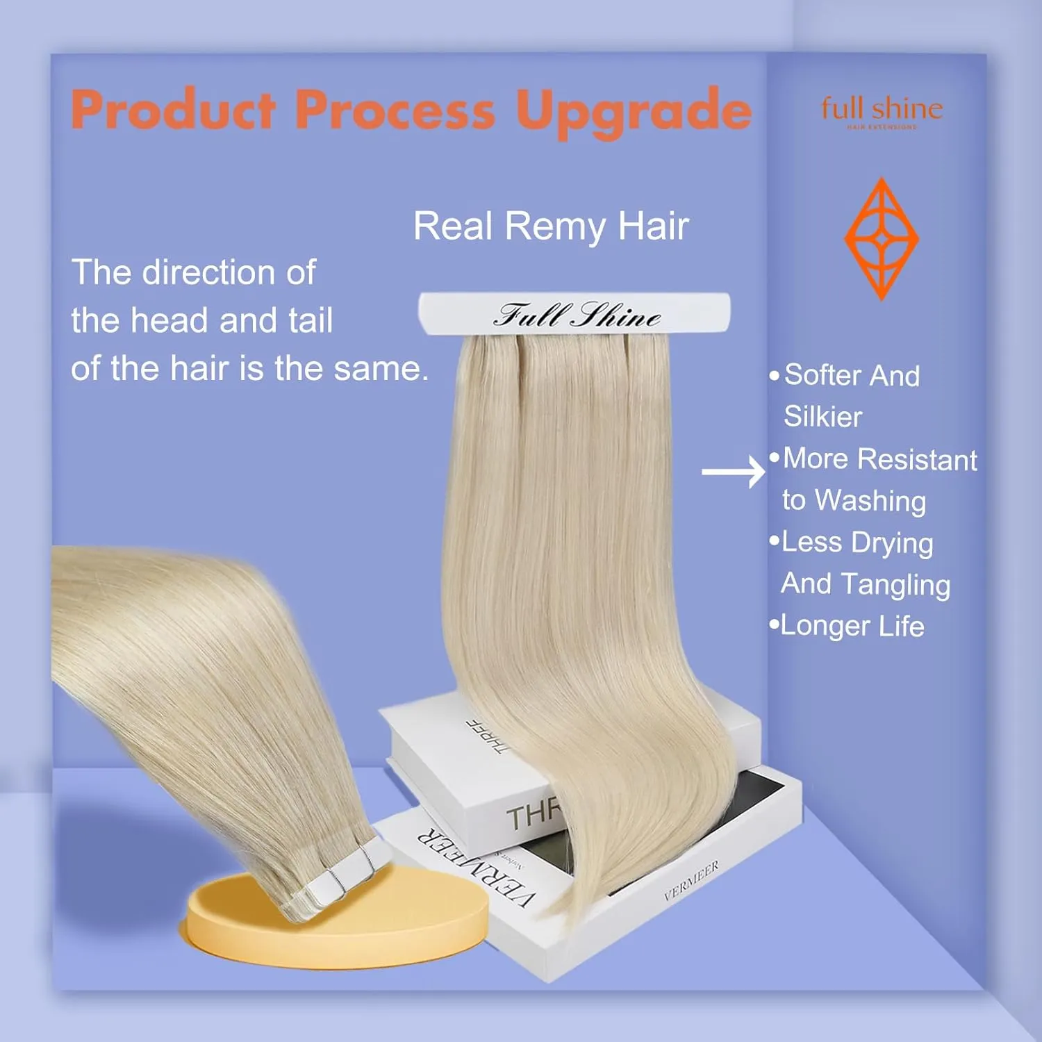 Full Shine Tape in Hair Extensions Platinum Blonde Color 60 Brazilian Remy Tape ins Human Hair Extensions 20 Inch Seamless Pu Tape ins Hair 50g 20 Pcs Hair Extension Real Human Hair Soft Human Hair