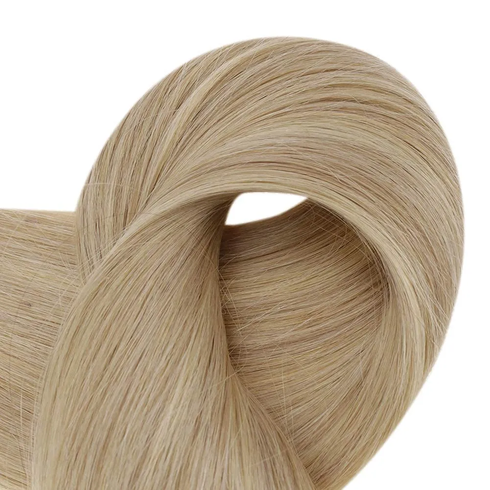 Full Shine Weft Hair Extensions Human Hair Blonde Hair Extensions Color #18/613 Ash Blonde Highlight Bleach Blonde Sew In Bundles Human Hair 12 Inch Extensions for Women Real Hair 80 Grams