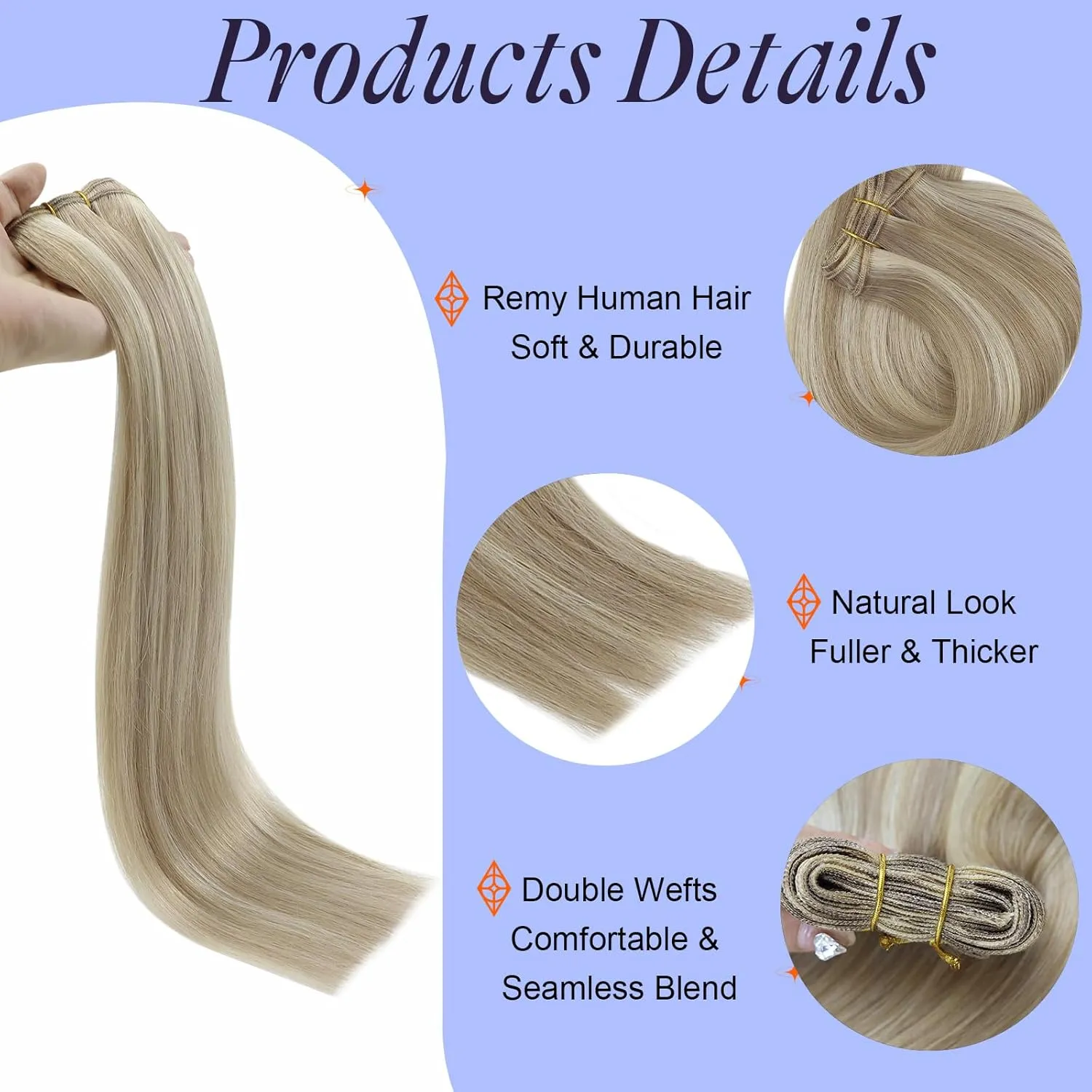 Full Shine Weft Hair Extensions Human Hair Blonde Hair Extensions Color #18/613 Ash Blonde Highlight Bleach Blonde Sew In Bundles Human Hair 12 Inch Extensions for Women Real Hair 80 Grams