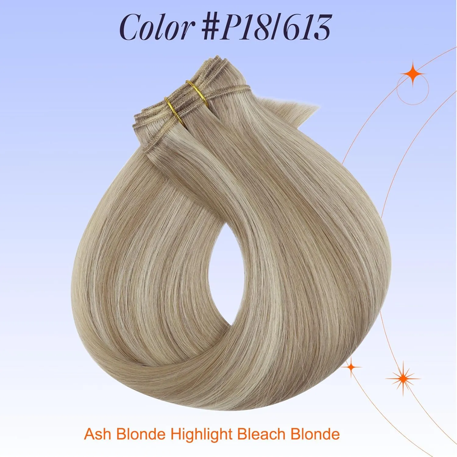 Full Shine Weft Hair Extensions Human Hair Blonde Hair Extensions Color #18/613 Ash Blonde Highlight Bleach Blonde Sew In Bundles Human Hair 12 Inch Extensions for Women Real Hair 80 Grams