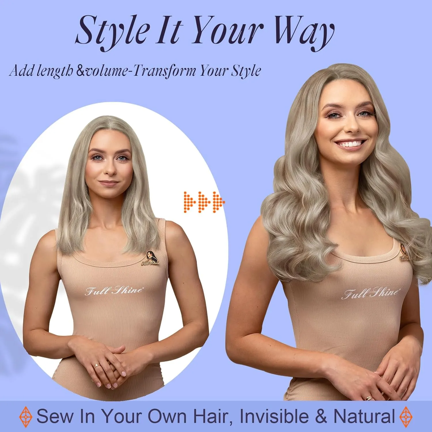 Full Shine Weft Hair Extensions Human Hair Blonde Hair Extensions Color #18/613 Ash Blonde Highlight Bleach Blonde Sew In Bundles Human Hair 12 Inch Extensions for Women Real Hair 80 Grams