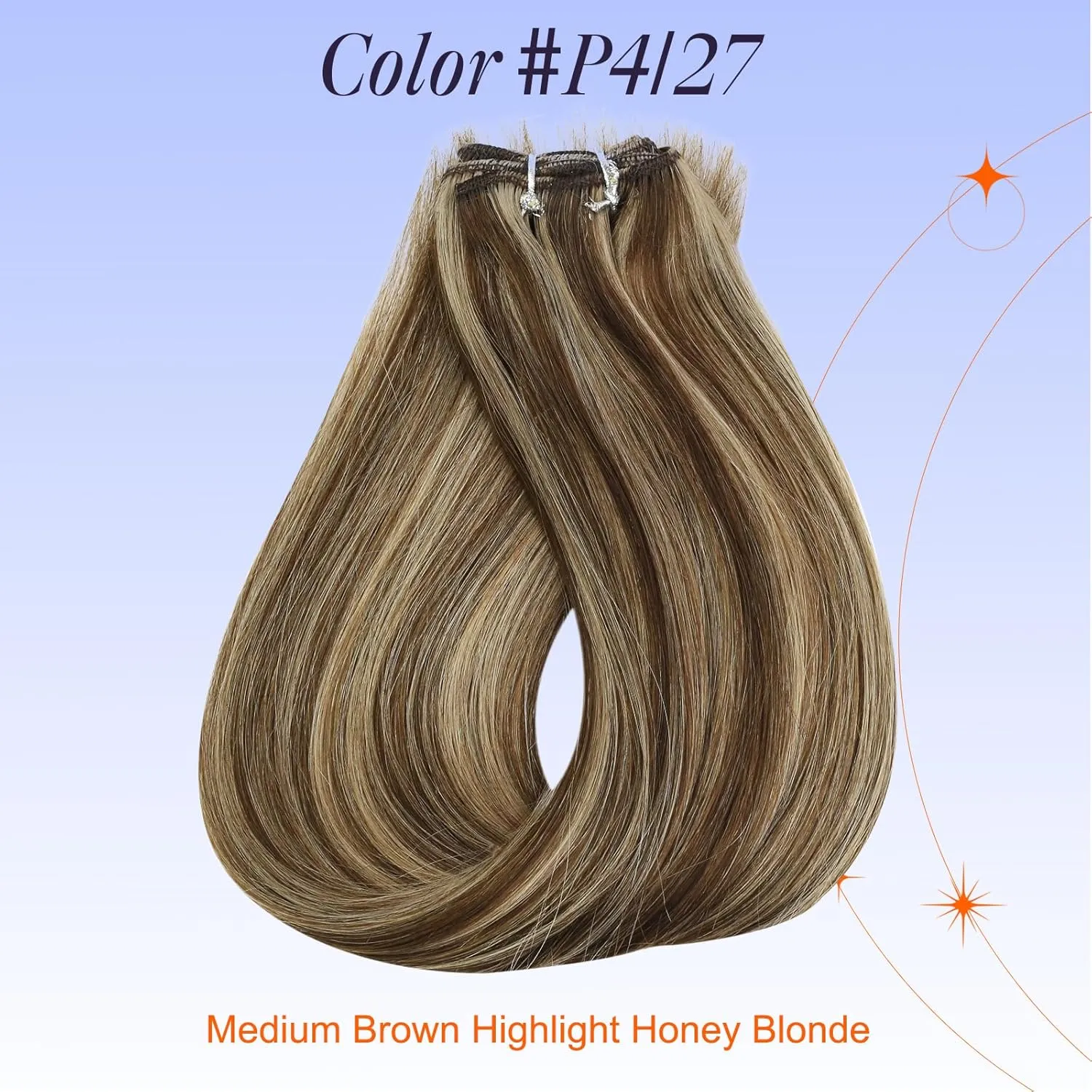 Full Shine Weft Hair Extensions Sew In Hair Extensions Real Human Hair Color #P4/27 Medium Brown Highlight Honey Blonde Bundles Human Hair 12 Inch for Women Real Hair 80 Grams