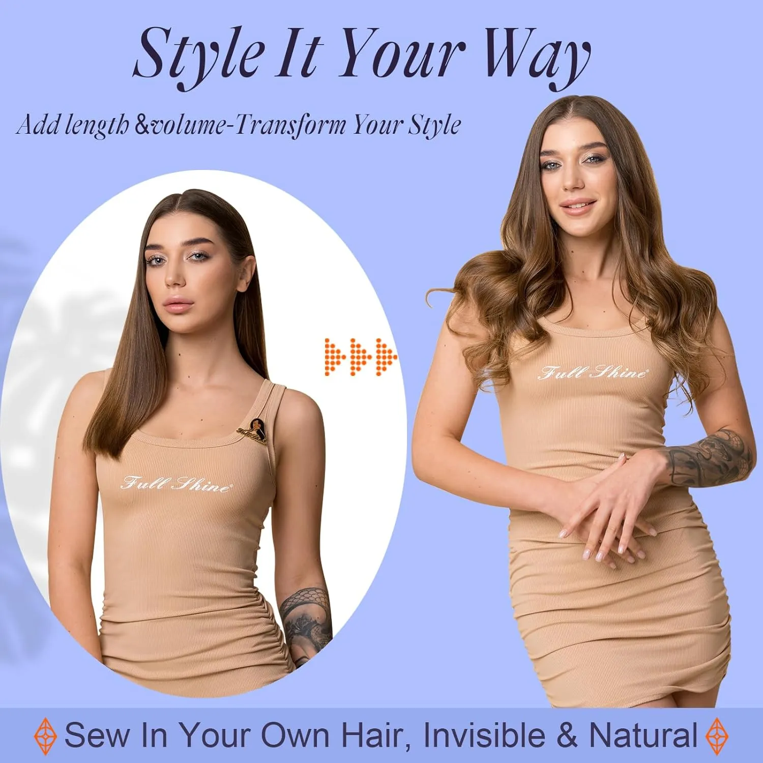 Full Shine Weft Hair Extensions Sew In Hair Extensions Real Human Hair Color #P4/27 Medium Brown Highlight Honey Blonde Bundles Human Hair 12 Inch for Women Real Hair 80 Grams