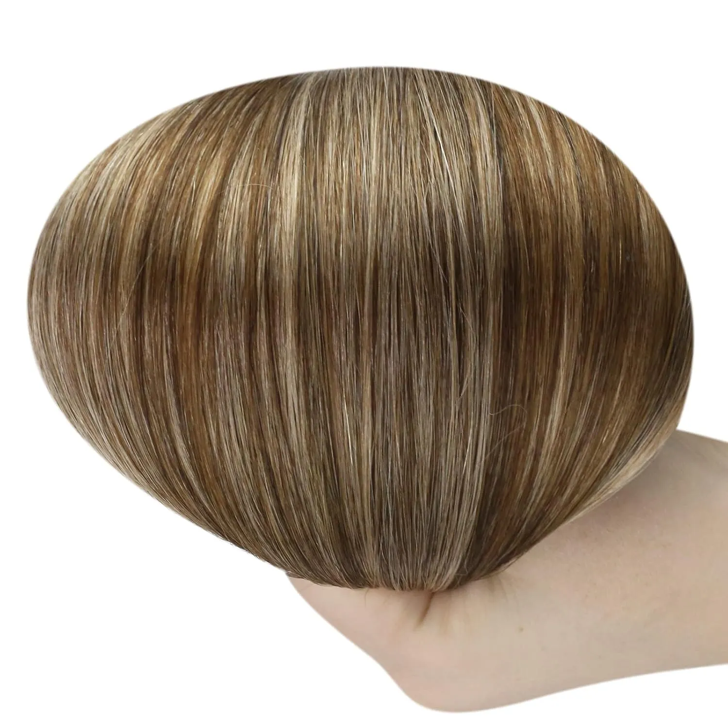 Full Shine Weft Hair Extensions Sew In Hair Extensions Real Human Hair Color #P4/27 Medium Brown Highlight Honey Blonde Bundles Human Hair 12 Inch for Women Real Hair 80 Grams