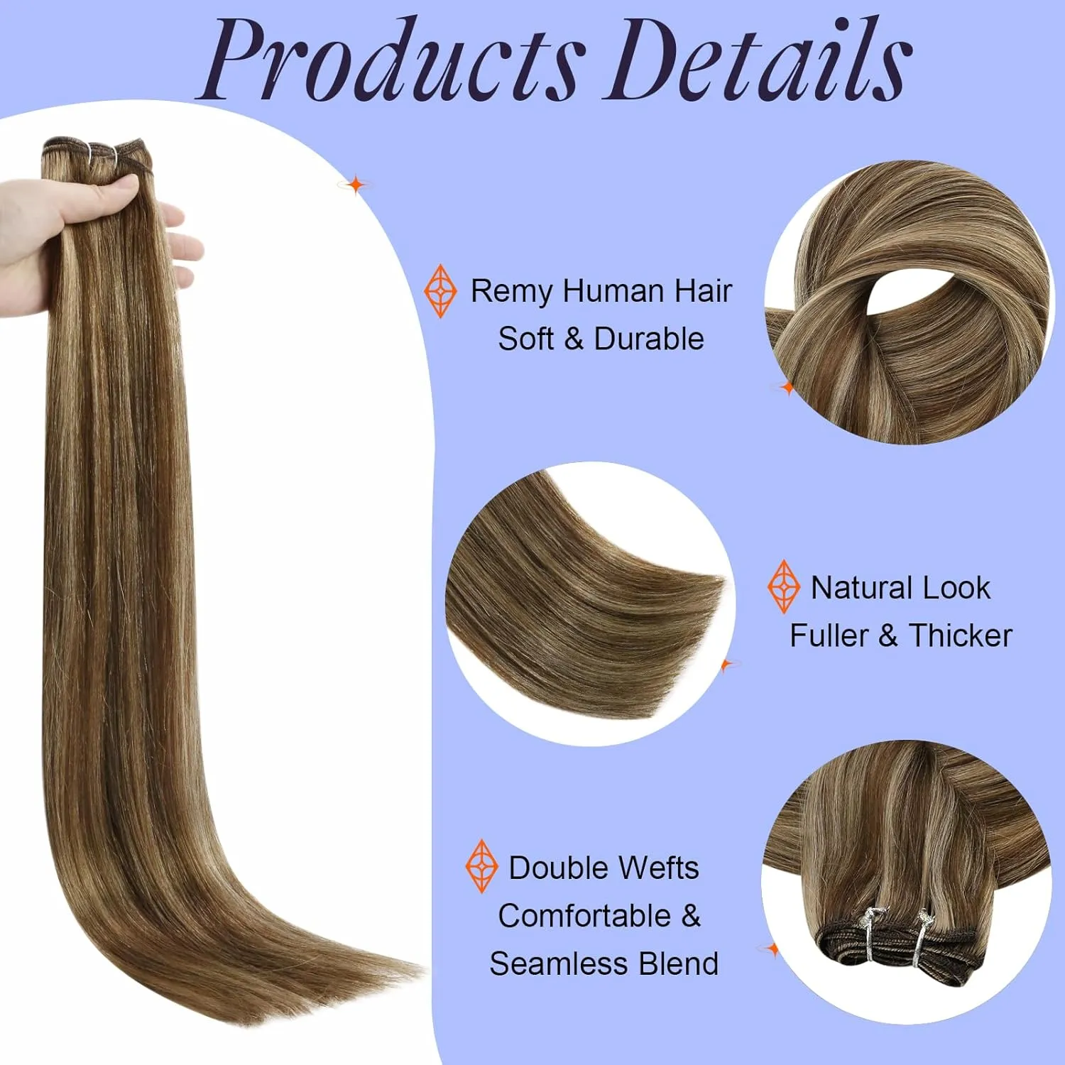 Full Shine Weft Hair Extensions Sew In Hair Extensions Real Human Hair Color #P4/27 Medium Brown Highlight Honey Blonde Bundles Human Hair 12 Inch for Women Real Hair 80 Grams