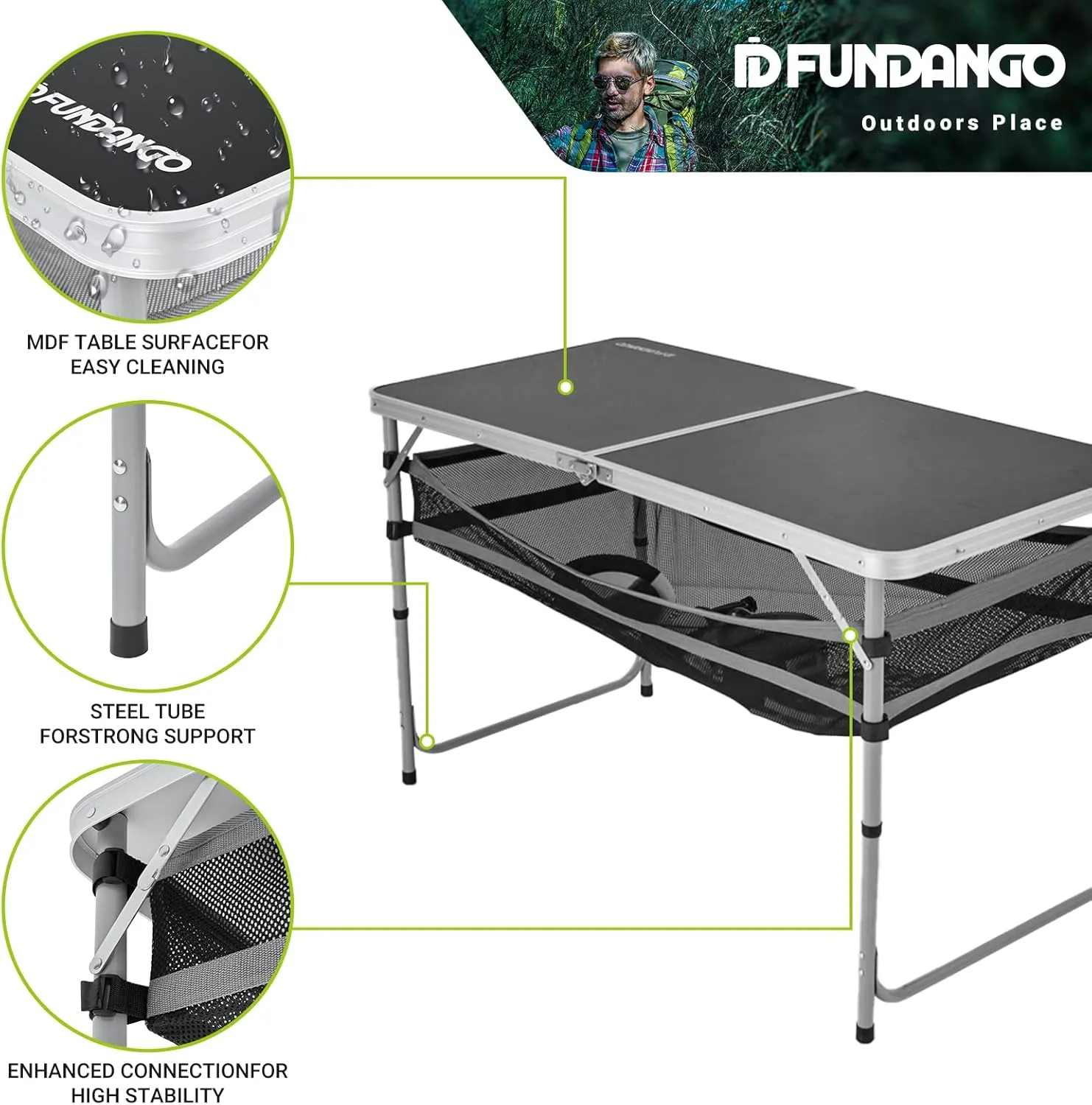 FUNDANGO Small Folding Table, Portable Lightweight Picnic Foldable Card Tables with Carry Handle for Outdoor Hiking BBQ Beach Backyard