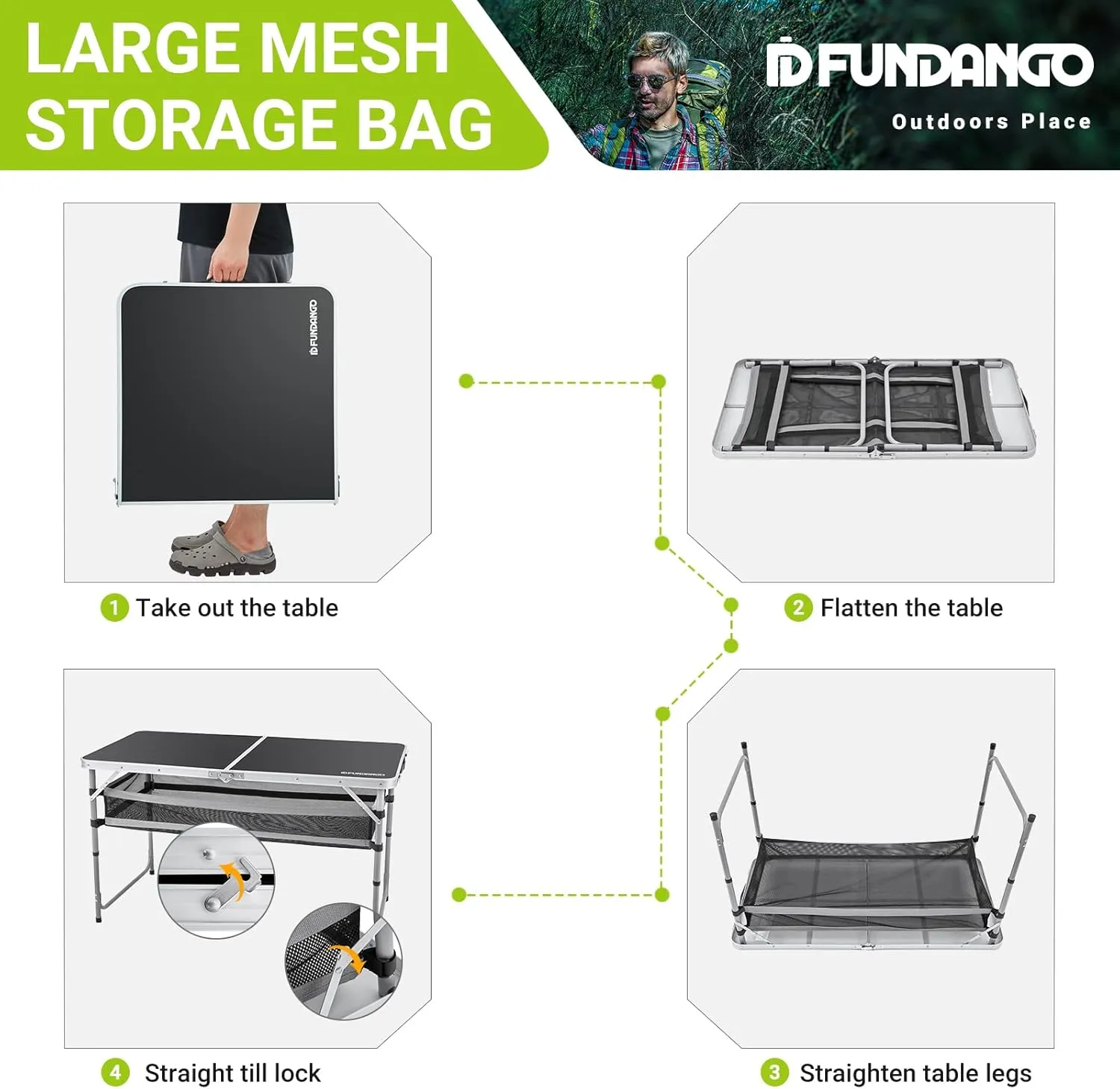 FUNDANGO Small Folding Table, Portable Lightweight Picnic Foldable Card Tables with Carry Handle for Outdoor Hiking BBQ Beach Backyard