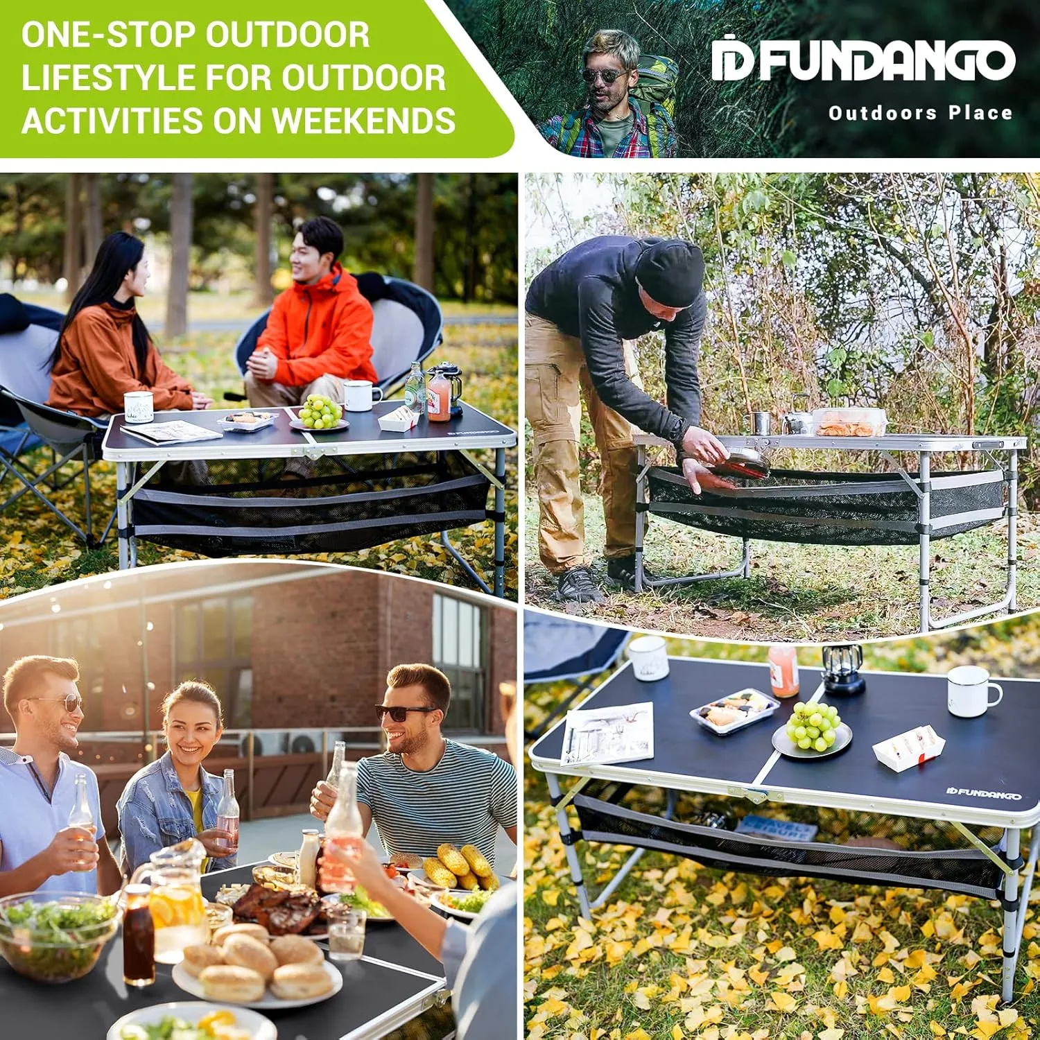 FUNDANGO Small Folding Table, Portable Lightweight Picnic Foldable Card Tables with Carry Handle for Outdoor Hiking BBQ Beach Backyard