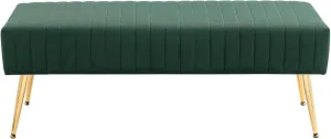 Furniliving 44 Inch Entryway Benches, Upholstered Tufted Striped Fabric Ottoman Bench with Polished Gold Metal Legs for Living Room, Solid Wood Indoor Bench for Foyer (DarkGreen)