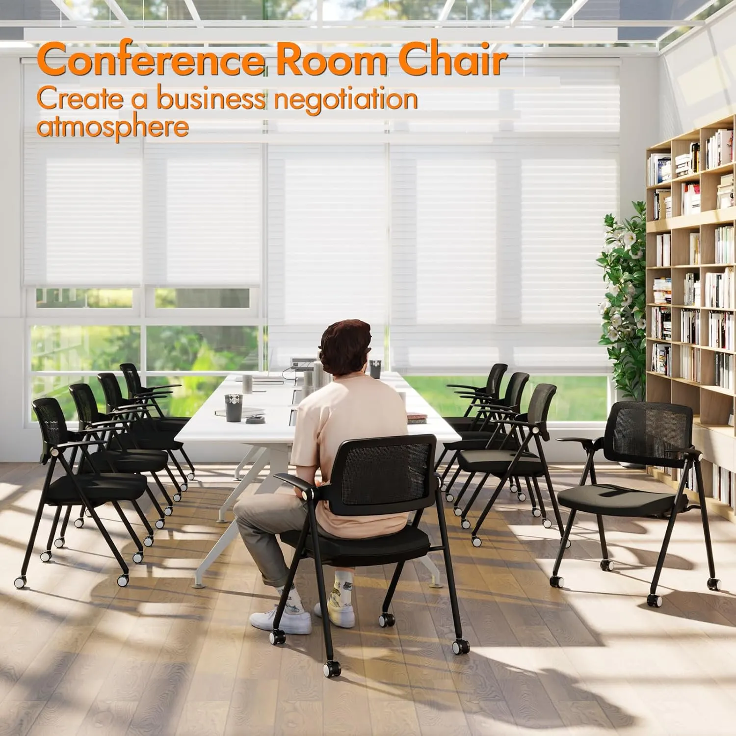 FYLICA Stackable & Foldable Office Chair, Folding Desk Chair with Flip-Up Armrest, Breathable Mesh, Thick Seat Cushion & Rocking Backrest, Conference Room Chair with Wheel (Grey，1)