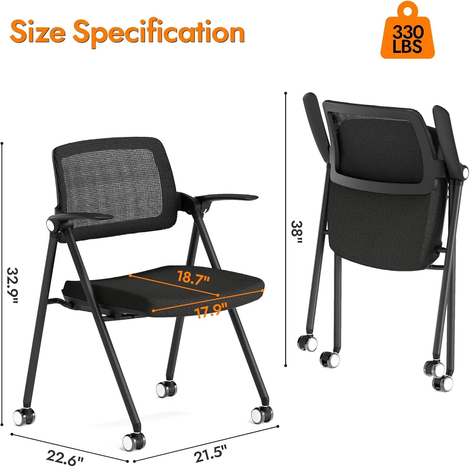 FYLICA Stackable & Foldable Office Chair, Folding Desk Chair with Flip-Up Armrest, Breathable Mesh, Thick Seat Cushion & Rocking Backrest, Conference Room Chair with Wheel (Grey，1)