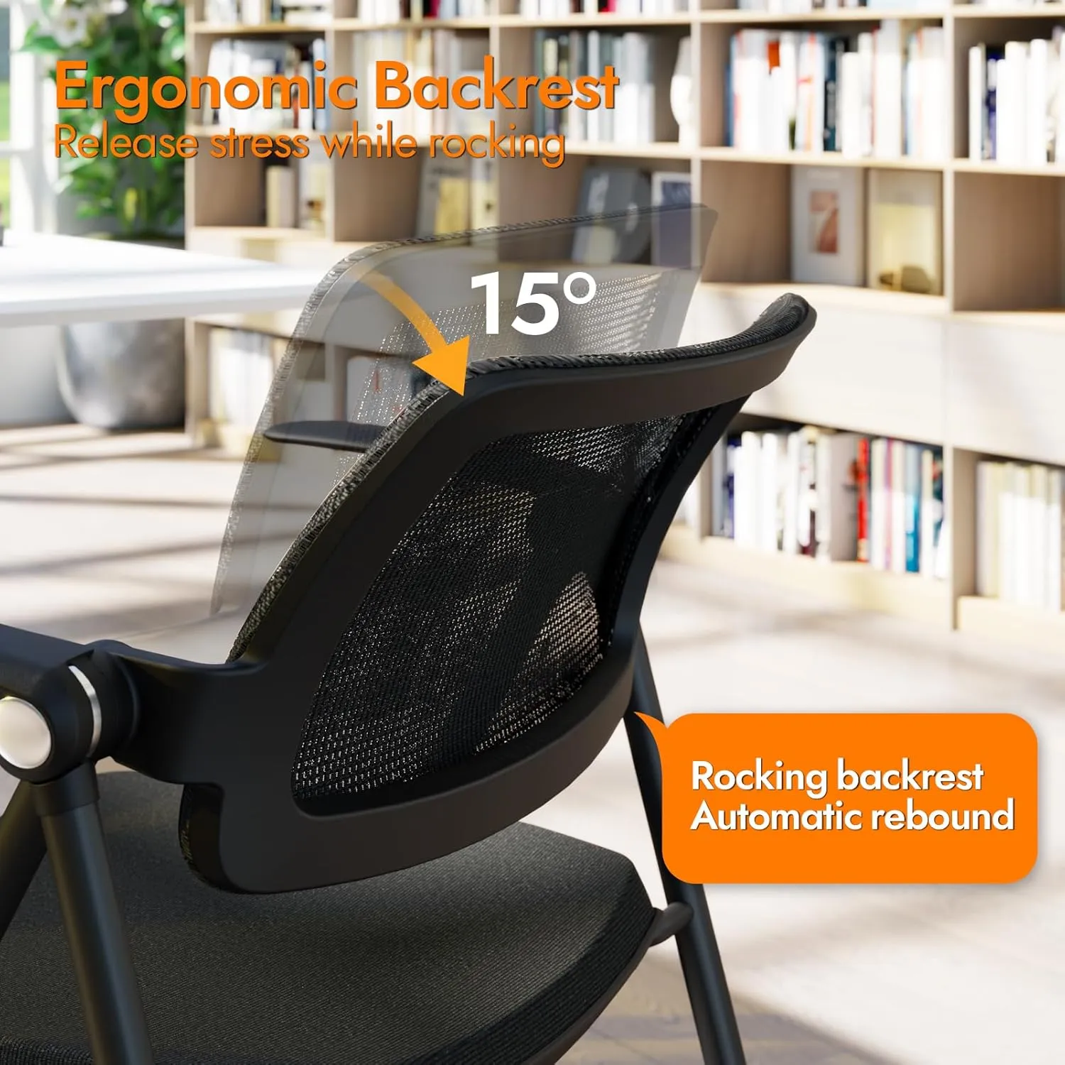 FYLICA Stackable & Foldable Office Chair, Folding Desk Chair with Flip-Up Armrest, Breathable Mesh, Thick Seat Cushion & Rocking Backrest, Conference Room Chair with Wheel (Grey，1)