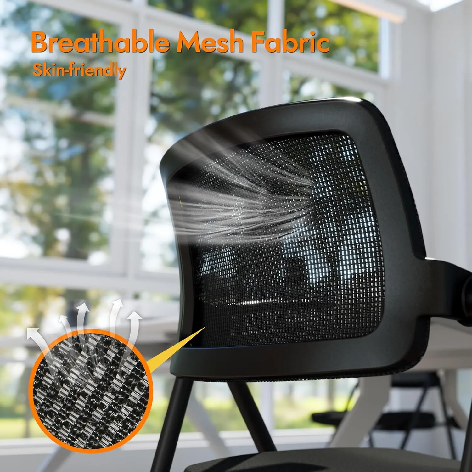 FYLICA Stackable & Foldable Office Chair, Folding Desk Chair with Flip-Up Armrest, Breathable Mesh, Thick Seat Cushion & Rocking Backrest, Conference Room Chair with Wheel (Grey，1)