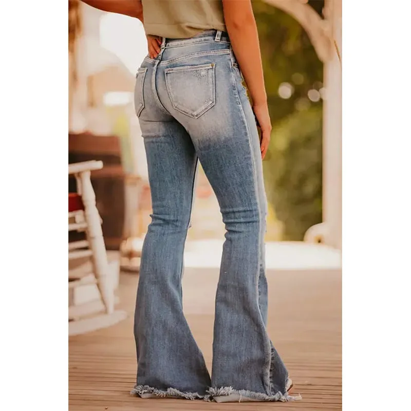 FZ Women's Ripped Flared  Washed out Vintage Denim Pants
