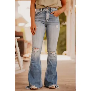 FZ Women's Ripped Flared  Washed out Vintage Denim Pants