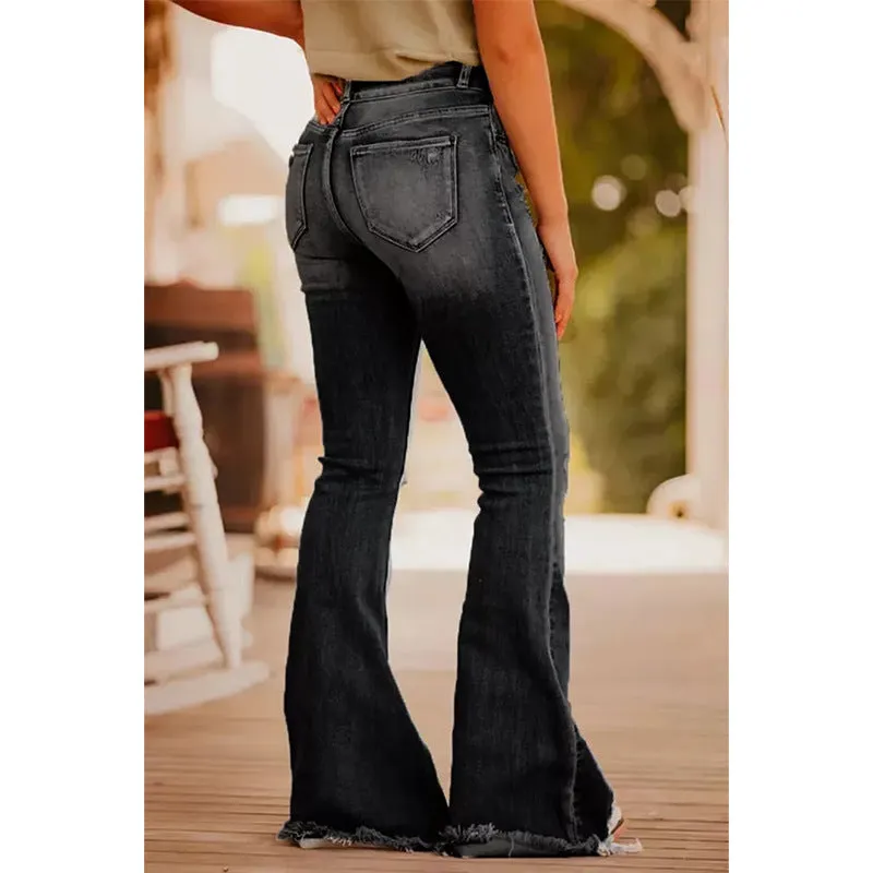 FZ Women's Ripped Flared  Washed out Vintage Denim Pants