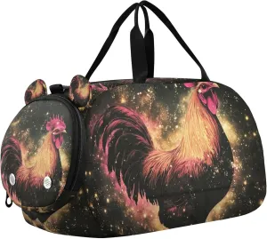 Galaxy Nebulae Stars Rooster Duffle Bag for Kids Girls Boys, Sports Gym Bag with Shoe Compartments, Kids Travel Overnight Weekender Shoulder Bag