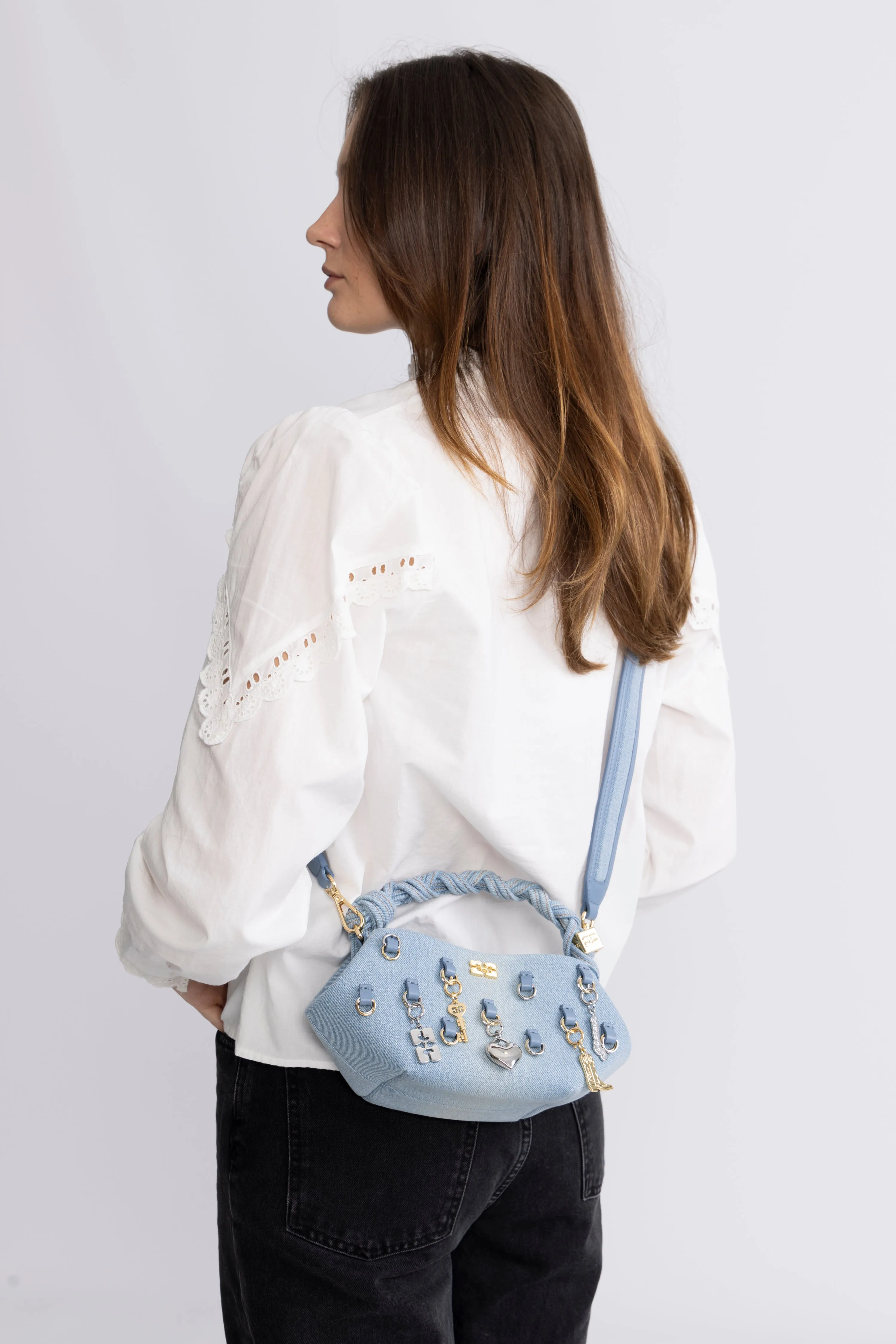 Ganni Bou Bag Mini Washed Denim Charms - Faded Denim