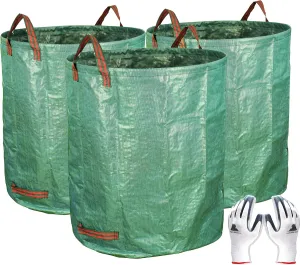 Gardzen 3-Pack 72 Gallon Yard Waste Bags, Reusable Heavy Duty Collapsible Garden Leaf Bags with Plastic Ring, Stand-Up Yard Waste Bin for Leaves, Lawn Debris & Grass Clippings