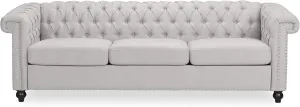 GDF Studio Noble House Parkhurst Tufted Chesterfield Fabric Sofa in Pebble Gray and Brown