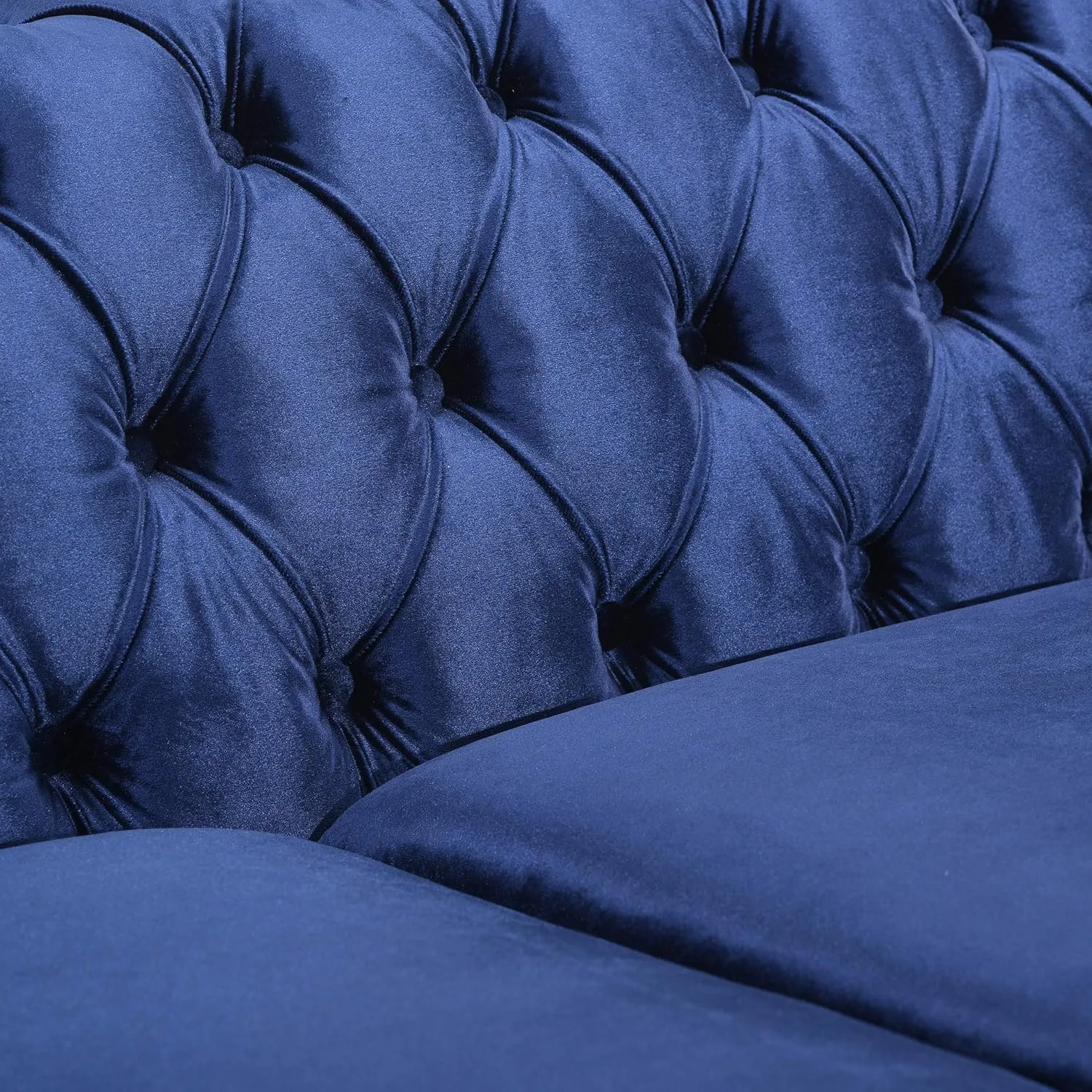 GDFStudio Noble House Parkhurst Tufted Chesterfield Velvet Sofa in Midnight Blue and Brown
