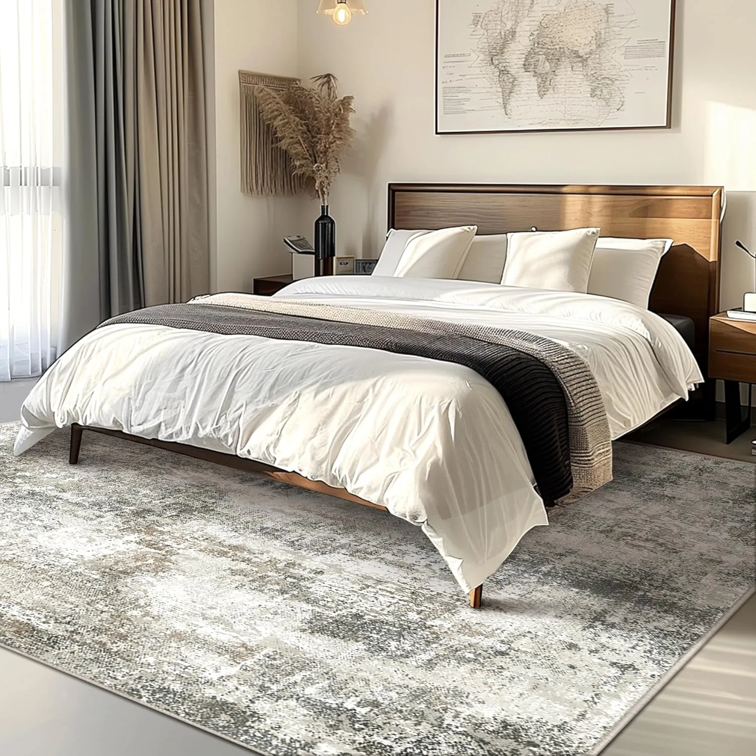 GENIMO Washable Area Rugs for Living Room Bedroom, 6x9 Modern Abstract Non Slip Rug, Low Pile Soft Contemporary Indoor Floor Carpet Cover for Dining Room Kitchen, Slate